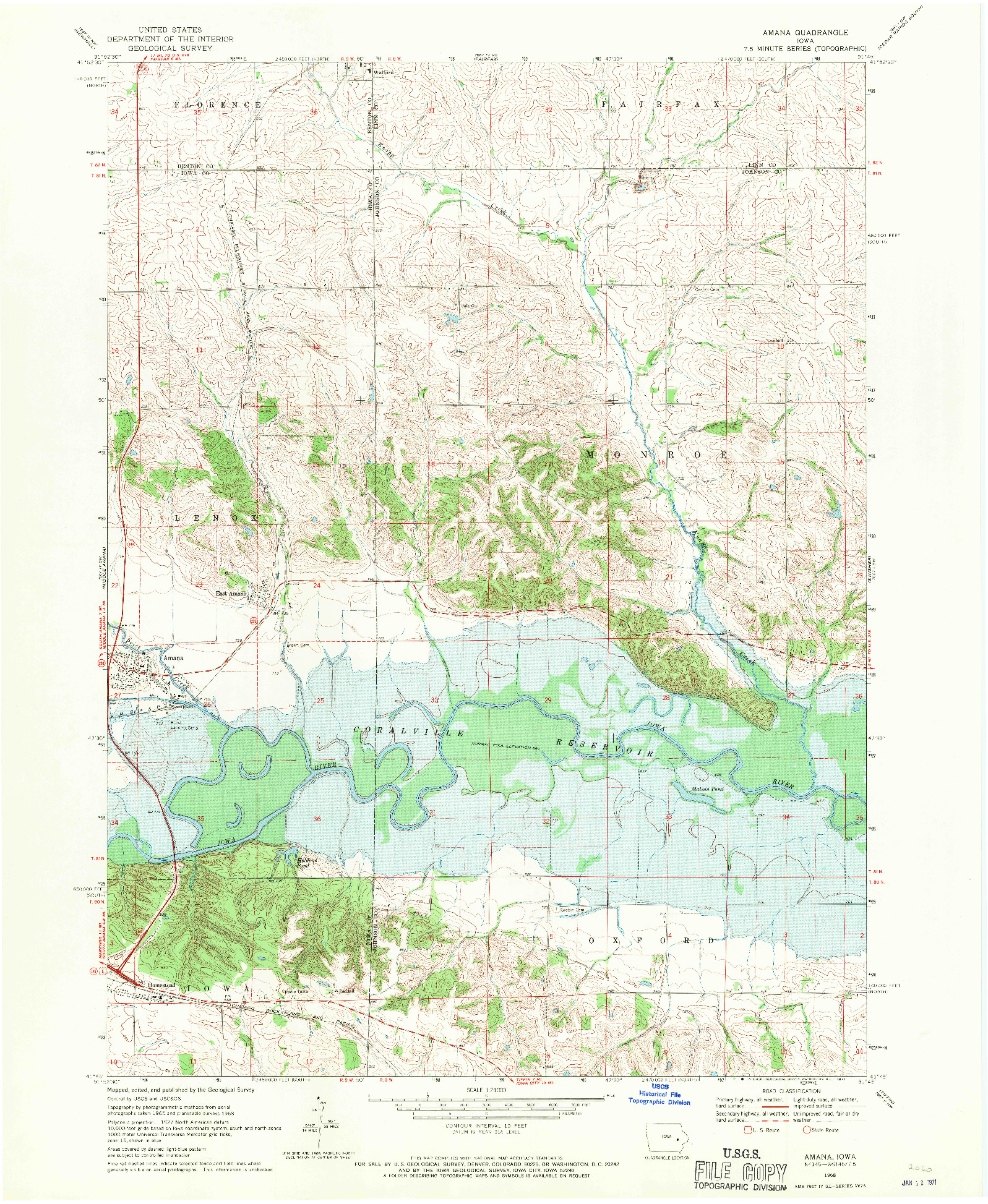 USGS 1:24000-SCALE QUADRANGLE FOR AMANA, IA 1968