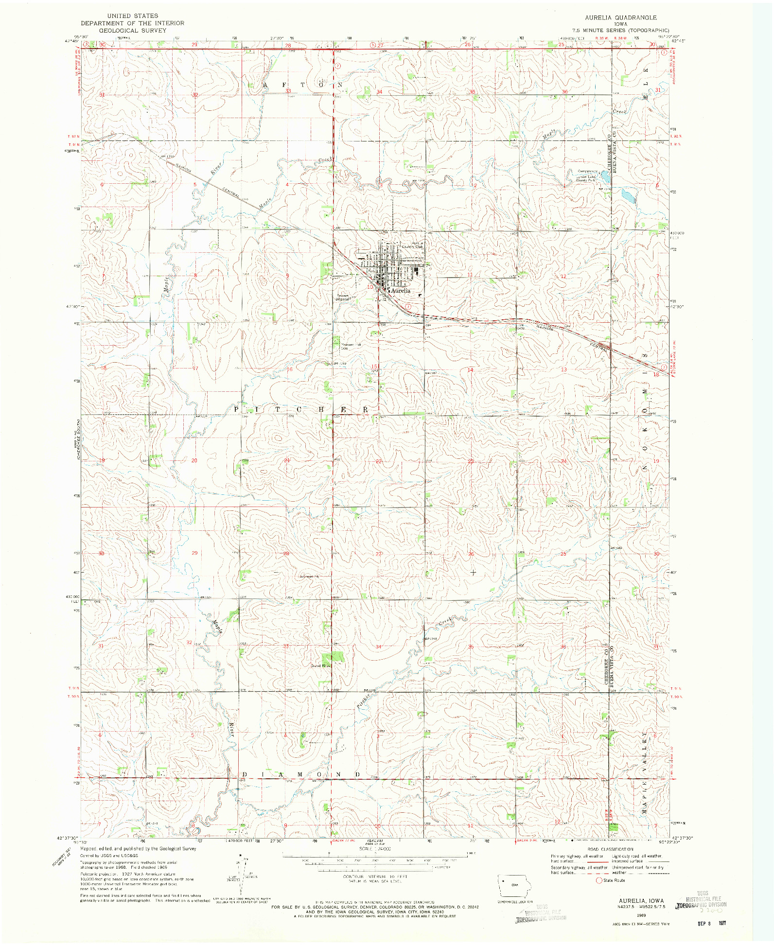 USGS 1:24000-SCALE QUADRANGLE FOR AURELIA, IA 1969