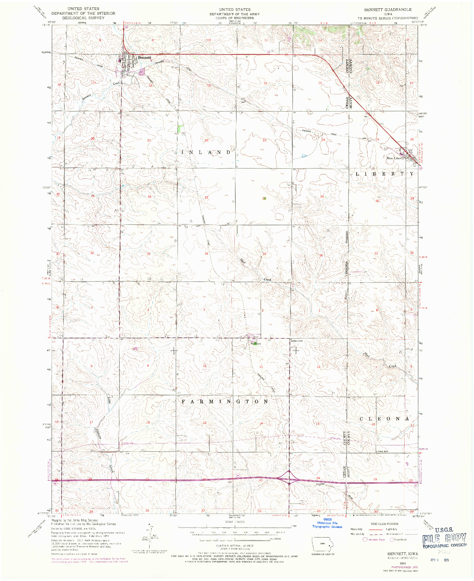 USGS 1:24000-SCALE QUADRANGLE FOR BENNETT, IA 1953