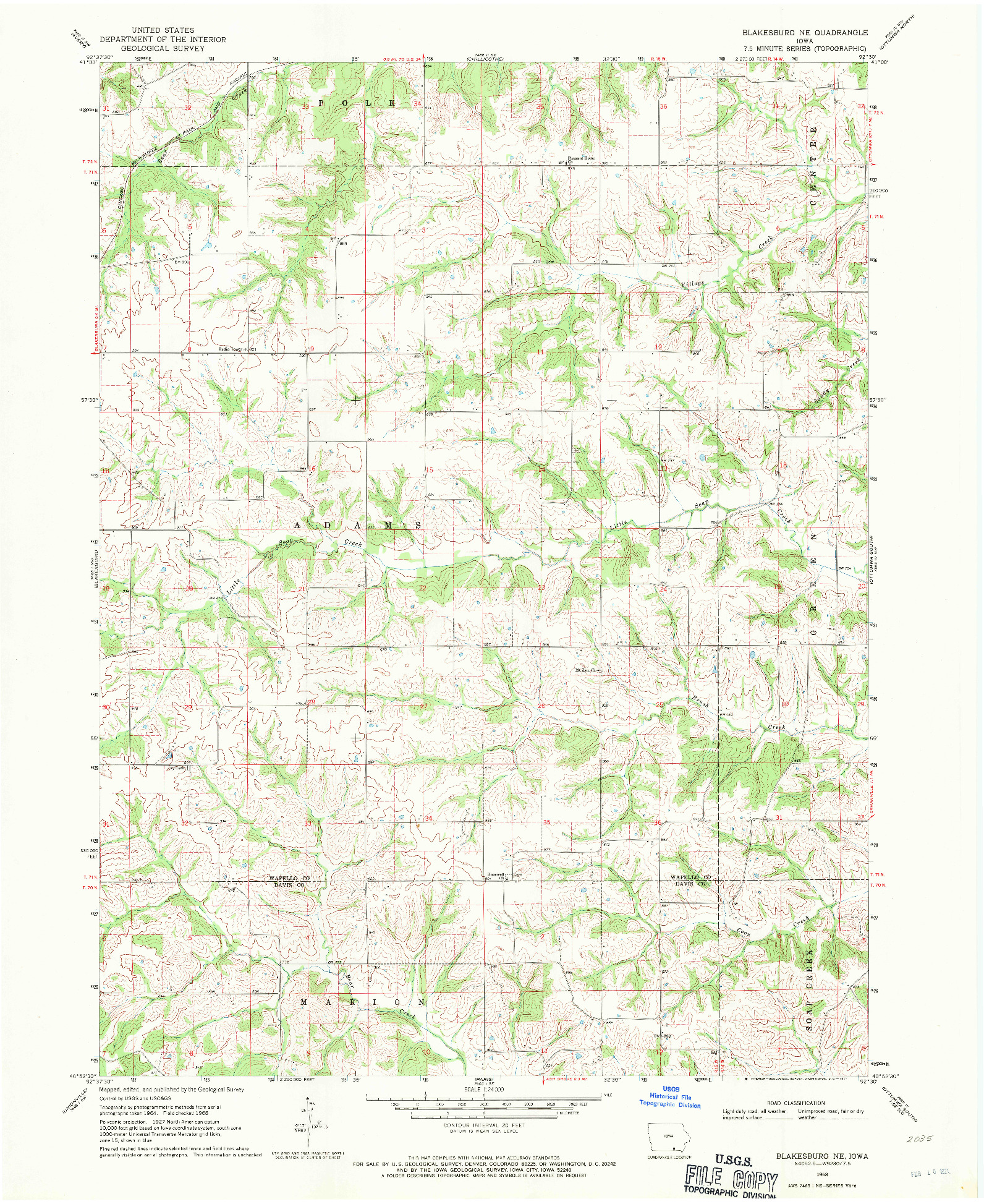 USGS 1:24000-SCALE QUADRANGLE FOR BLAKESBURG NE, IA 1968