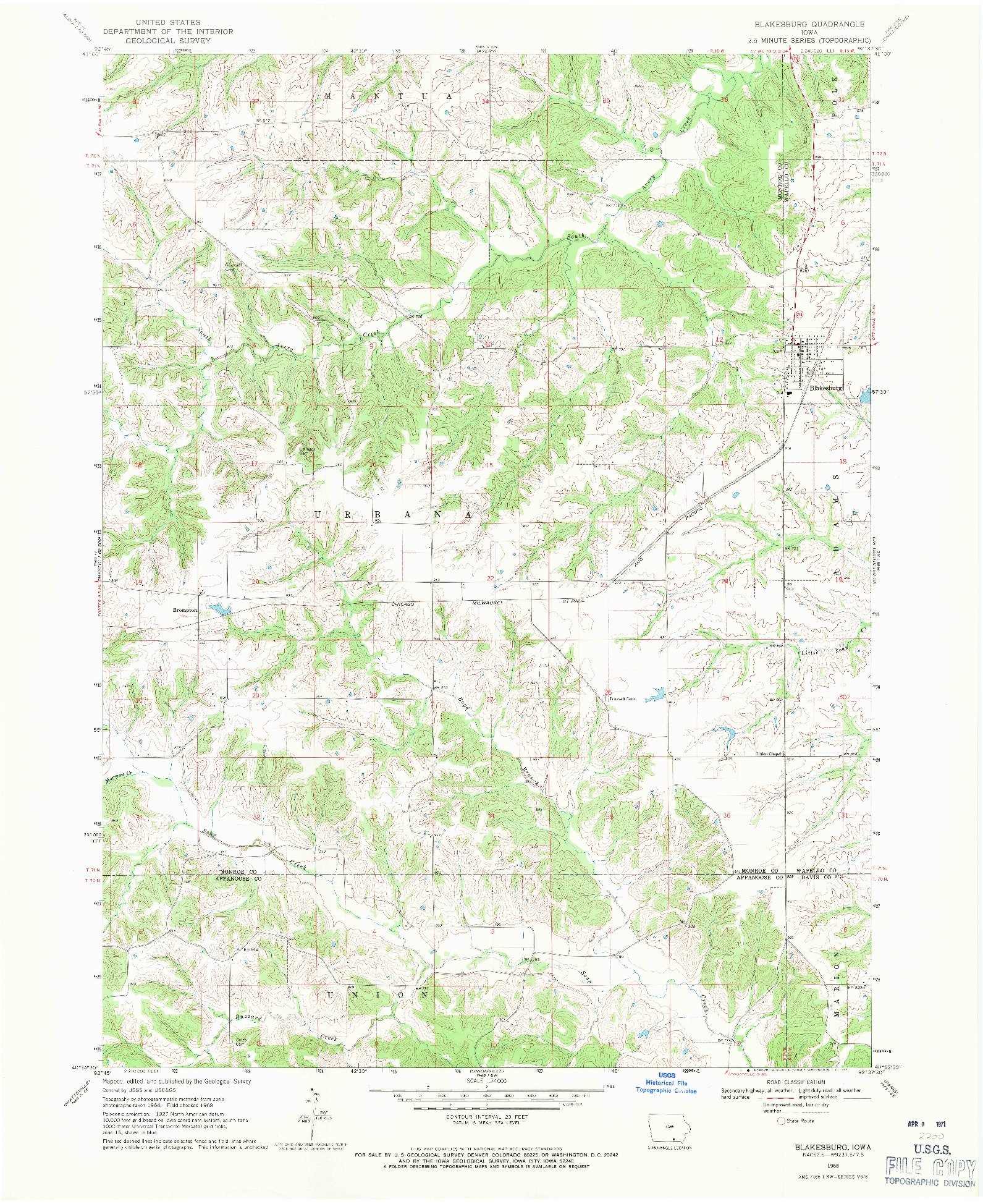 USGS 1:24000-SCALE QUADRANGLE FOR BLAKESBURG, IA 1968