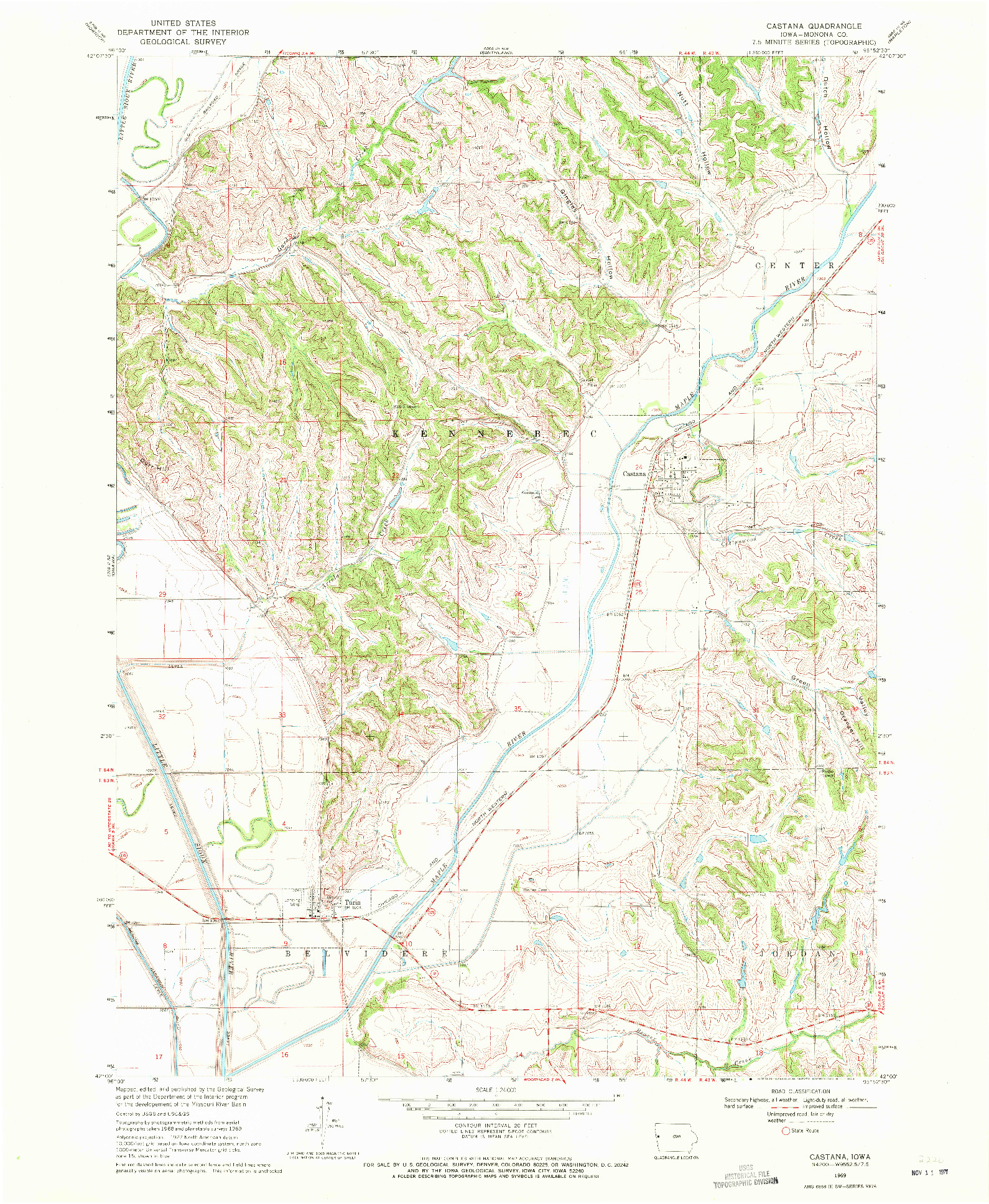 USGS 1:24000-SCALE QUADRANGLE FOR CASTANA, IA 1969