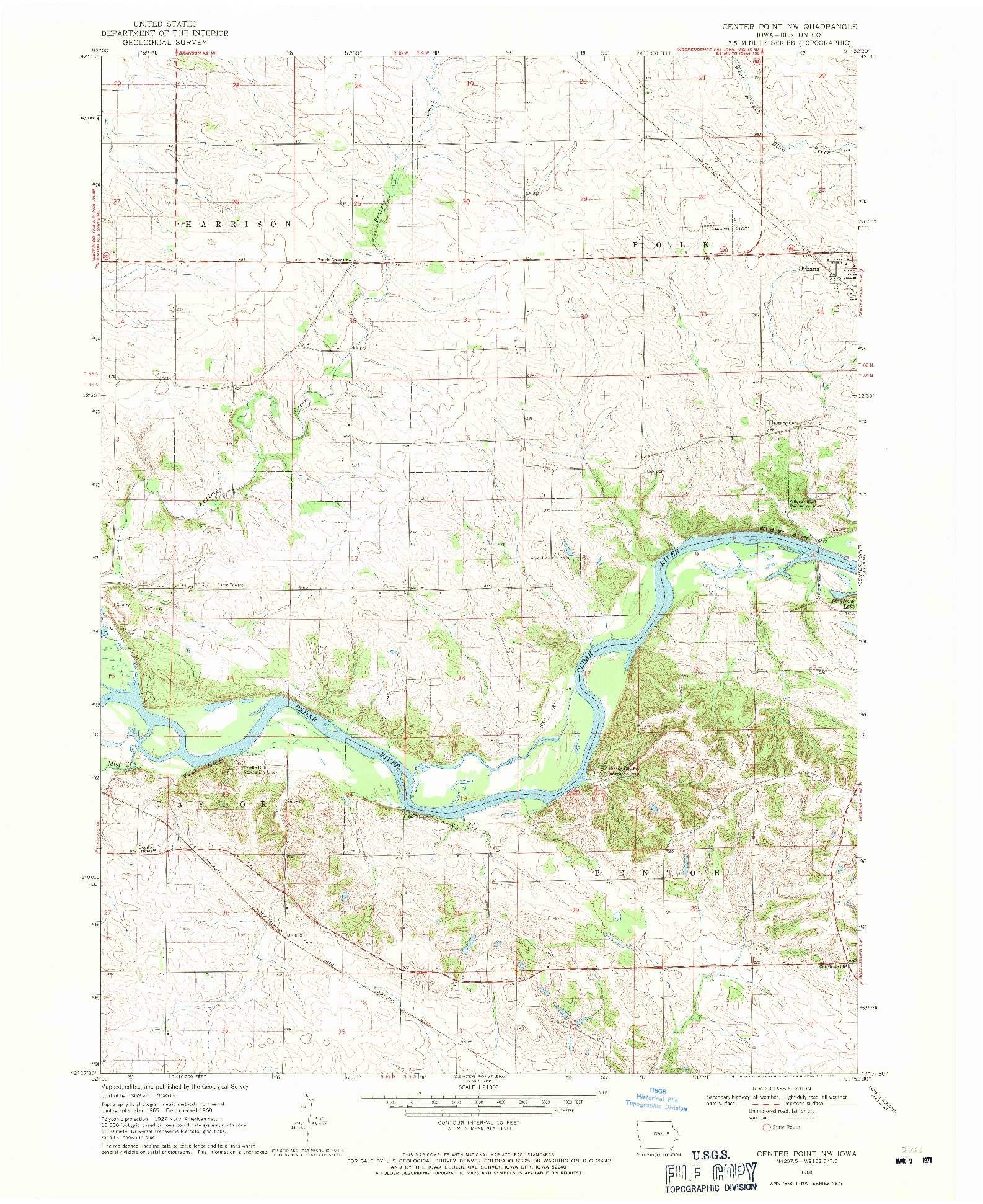 USGS 1:24000-SCALE QUADRANGLE FOR CENTER POINT NW, IA 1968