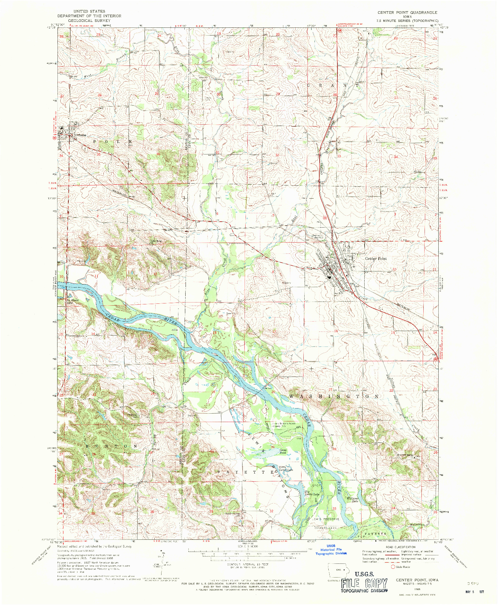 USGS 1:24000-SCALE QUADRANGLE FOR CENTER POINT, IA 1968
