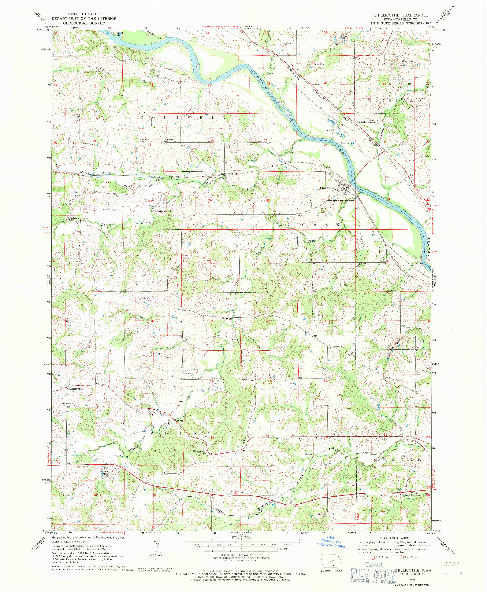 USGS 1:24000-SCALE QUADRANGLE FOR CHILLICOTHE, IA 1968