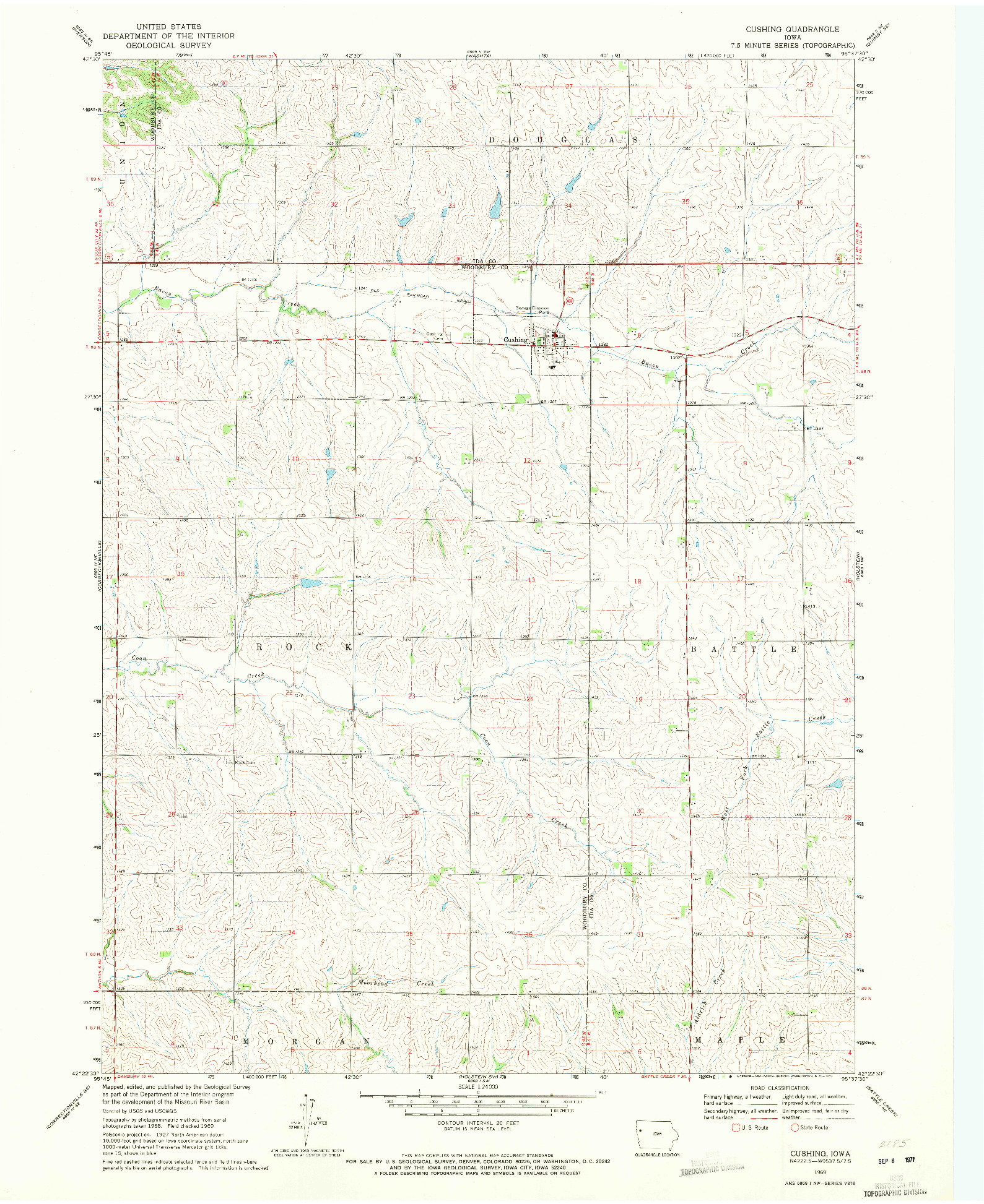 USGS 1:24000-SCALE QUADRANGLE FOR CUSHING, IA 1969