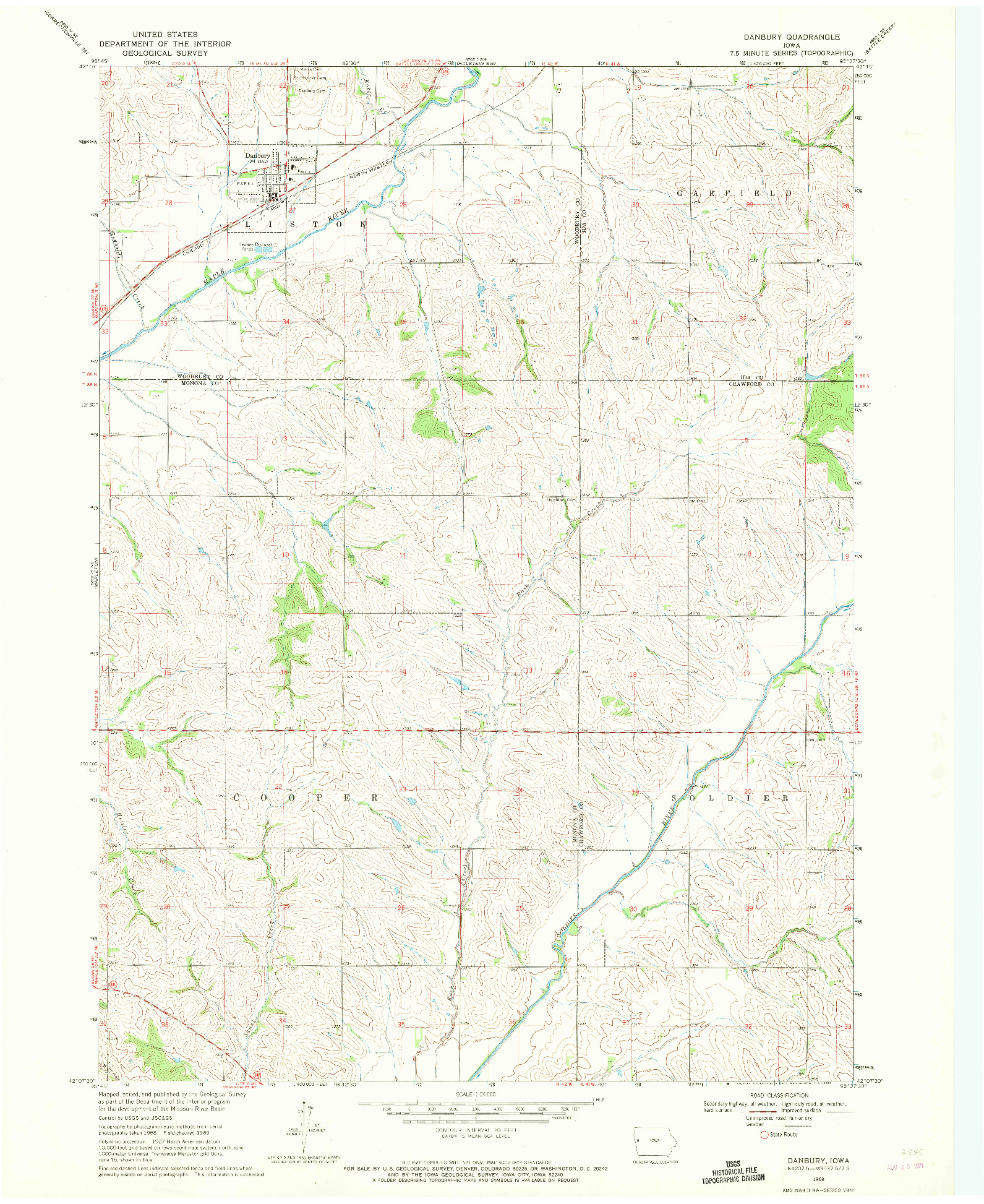 USGS 1:24000-SCALE QUADRANGLE FOR DANBURY, IA 1969