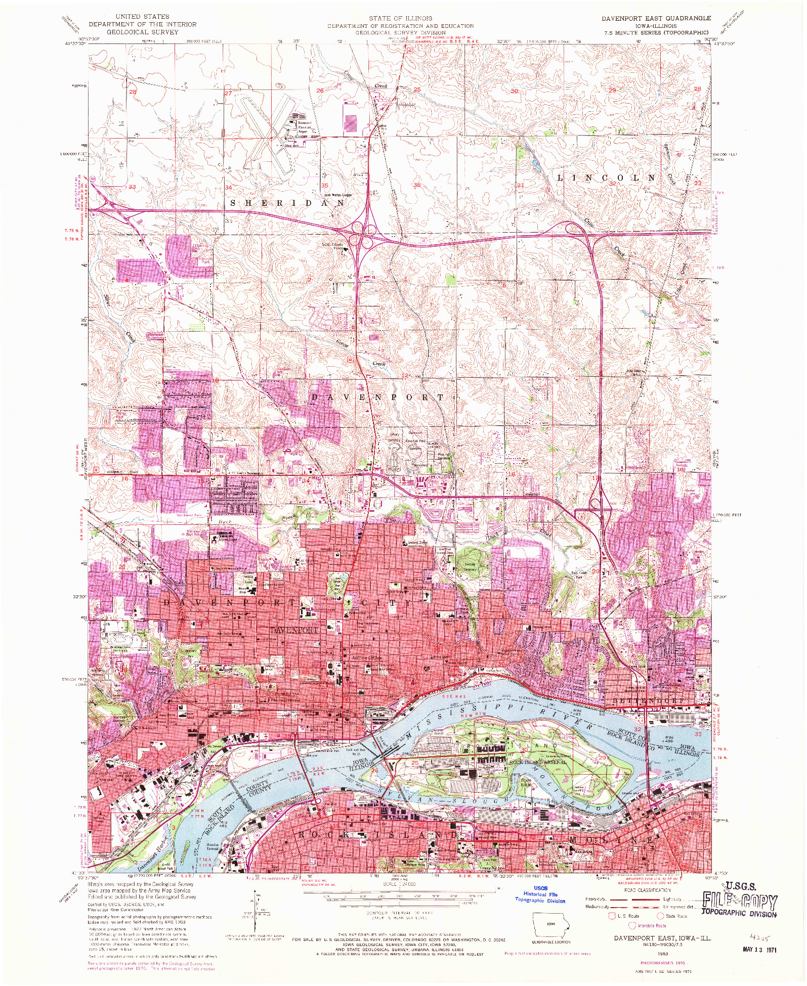 USGS 1:24000-SCALE QUADRANGLE FOR DAVENPORT EAST, IA 1953