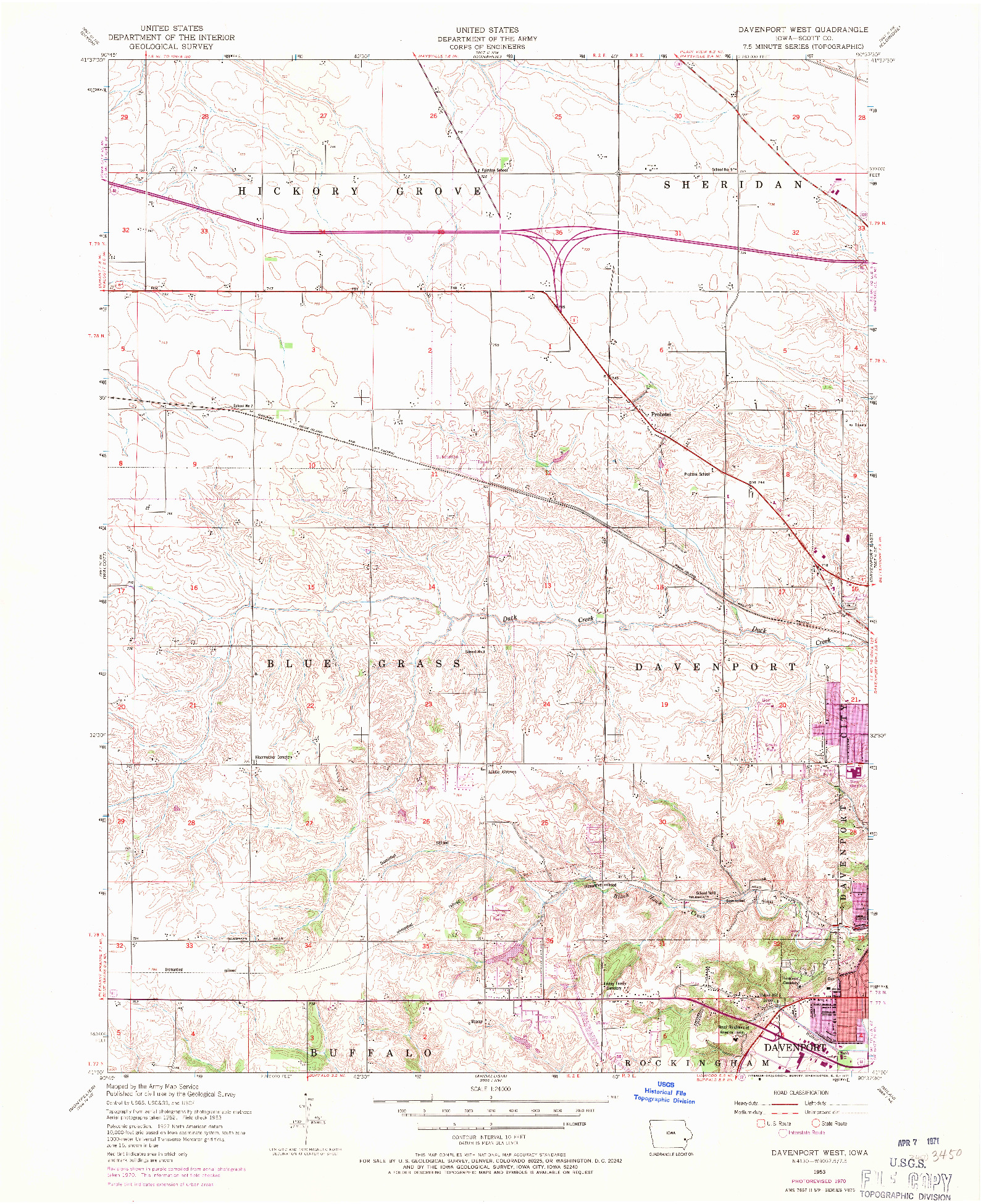 USGS 1:24000-SCALE QUADRANGLE FOR DAVENPORT WEST, IA 1953