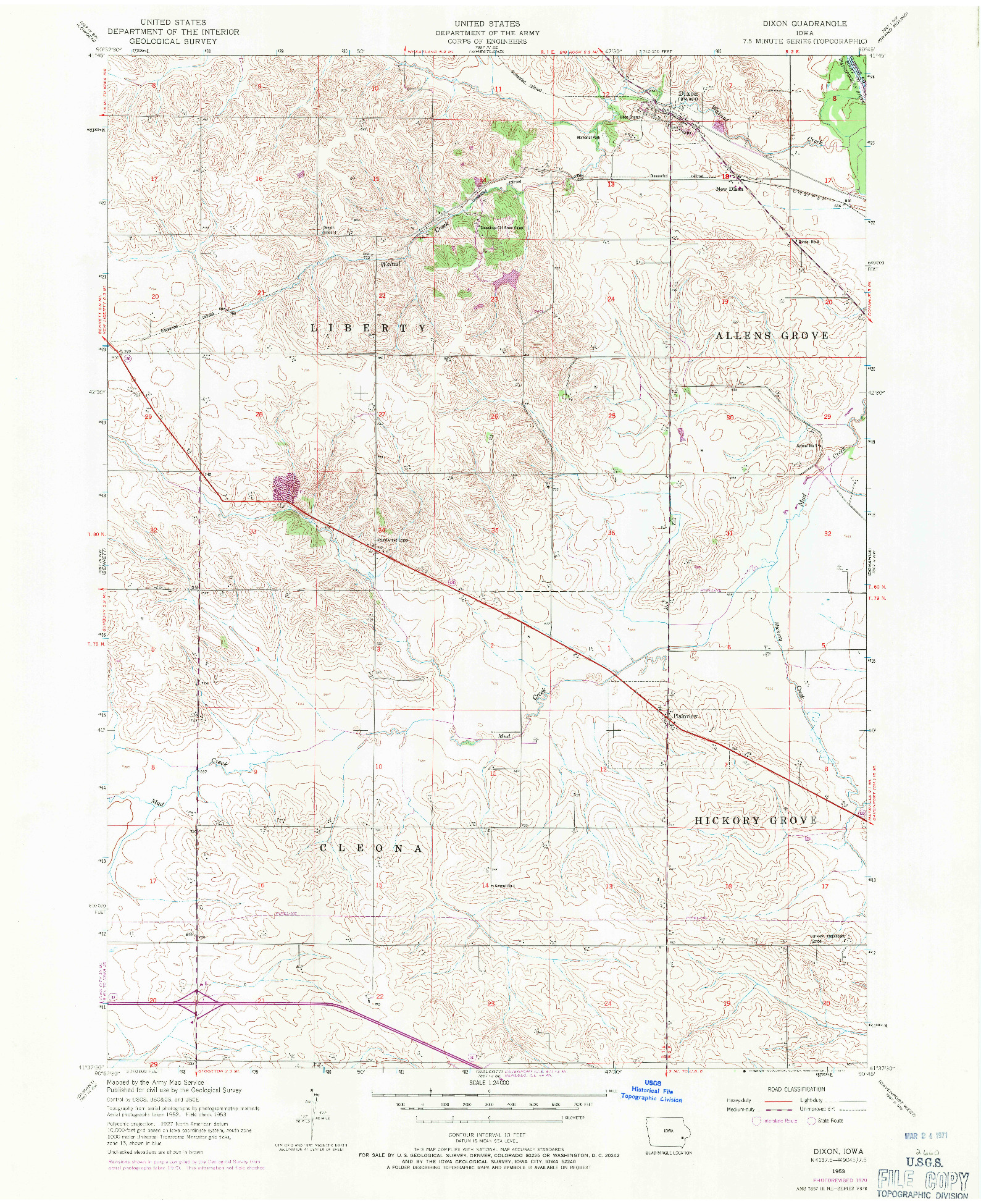 USGS 1:24000-SCALE QUADRANGLE FOR DIXON, IA 1953