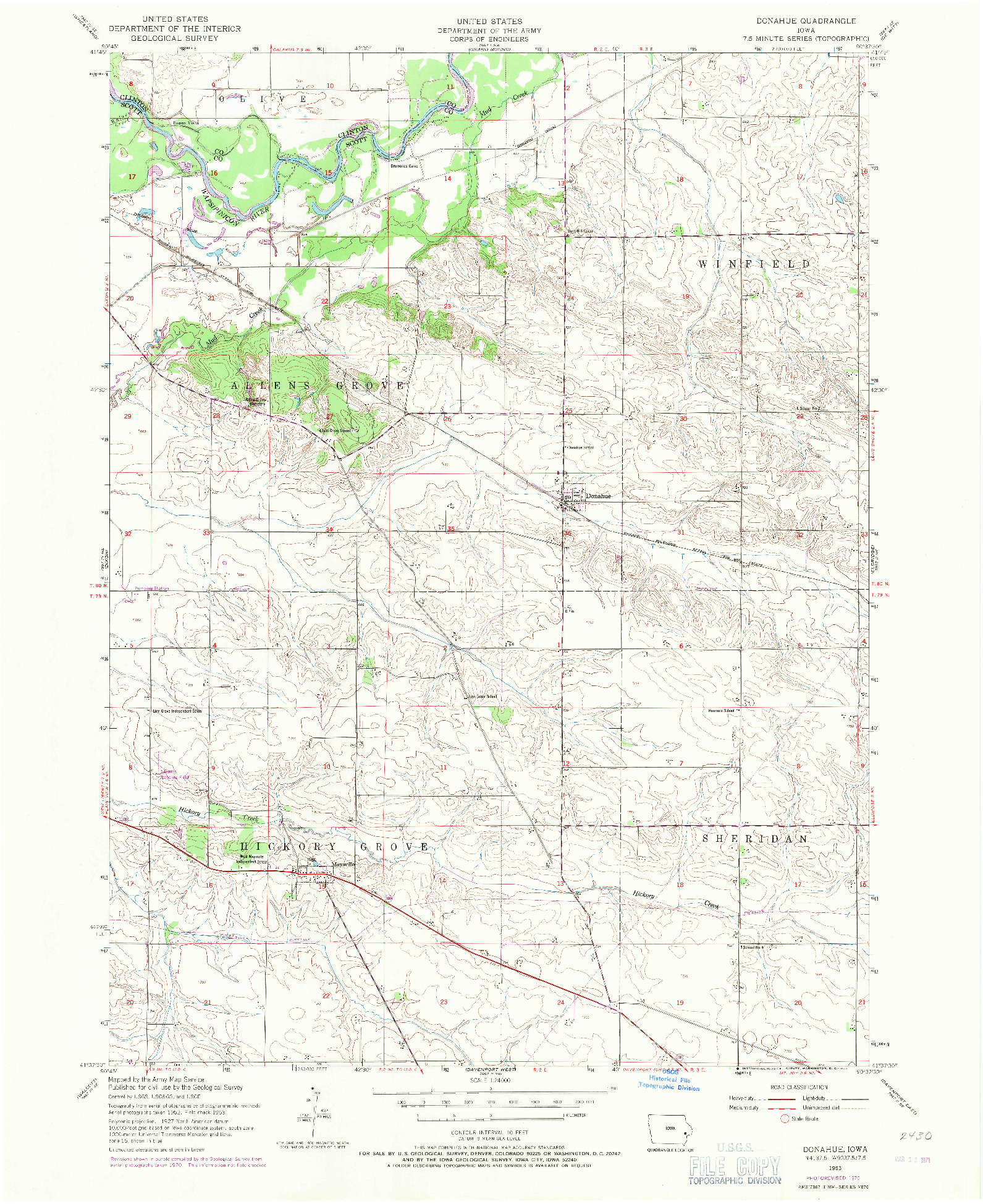 USGS 1:24000-SCALE QUADRANGLE FOR DONAHUE, IA 1953