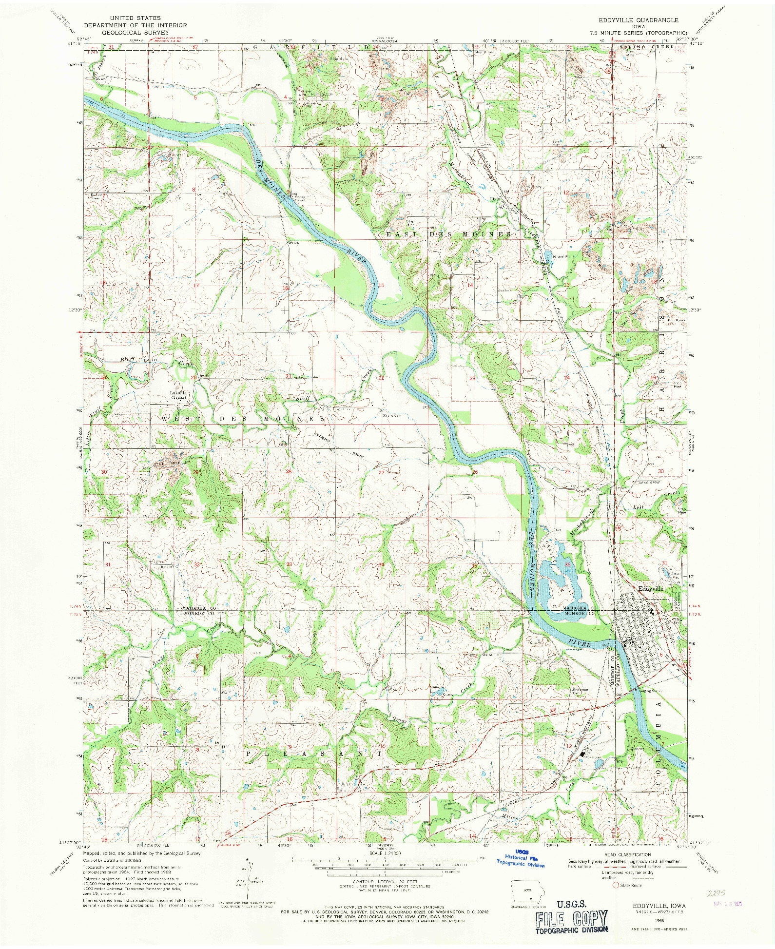 USGS 1:24000-SCALE QUADRANGLE FOR EDDYVILLE, IA 1968
