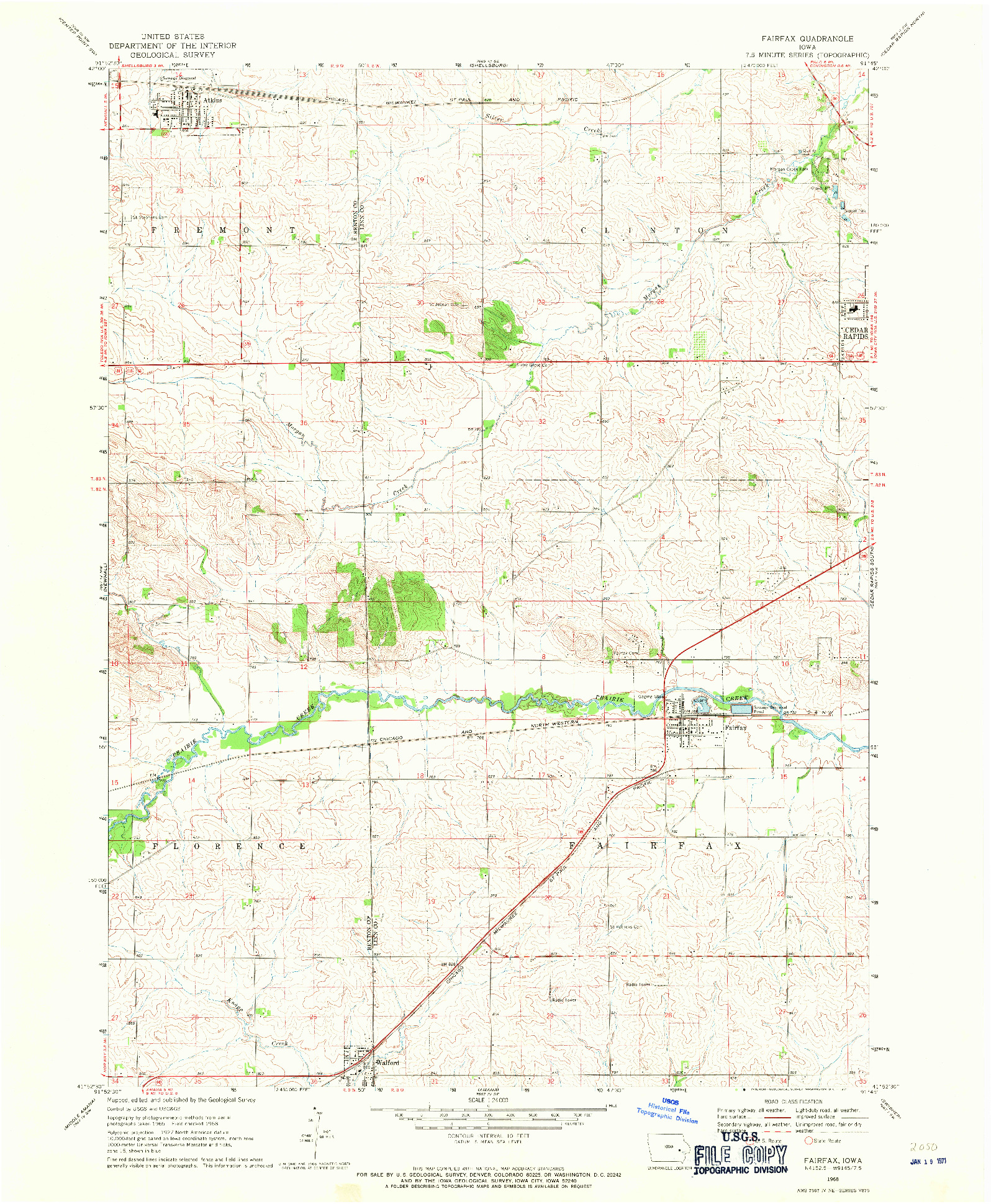 USGS 1:24000-SCALE QUADRANGLE FOR FAIRFAX, IA 1968