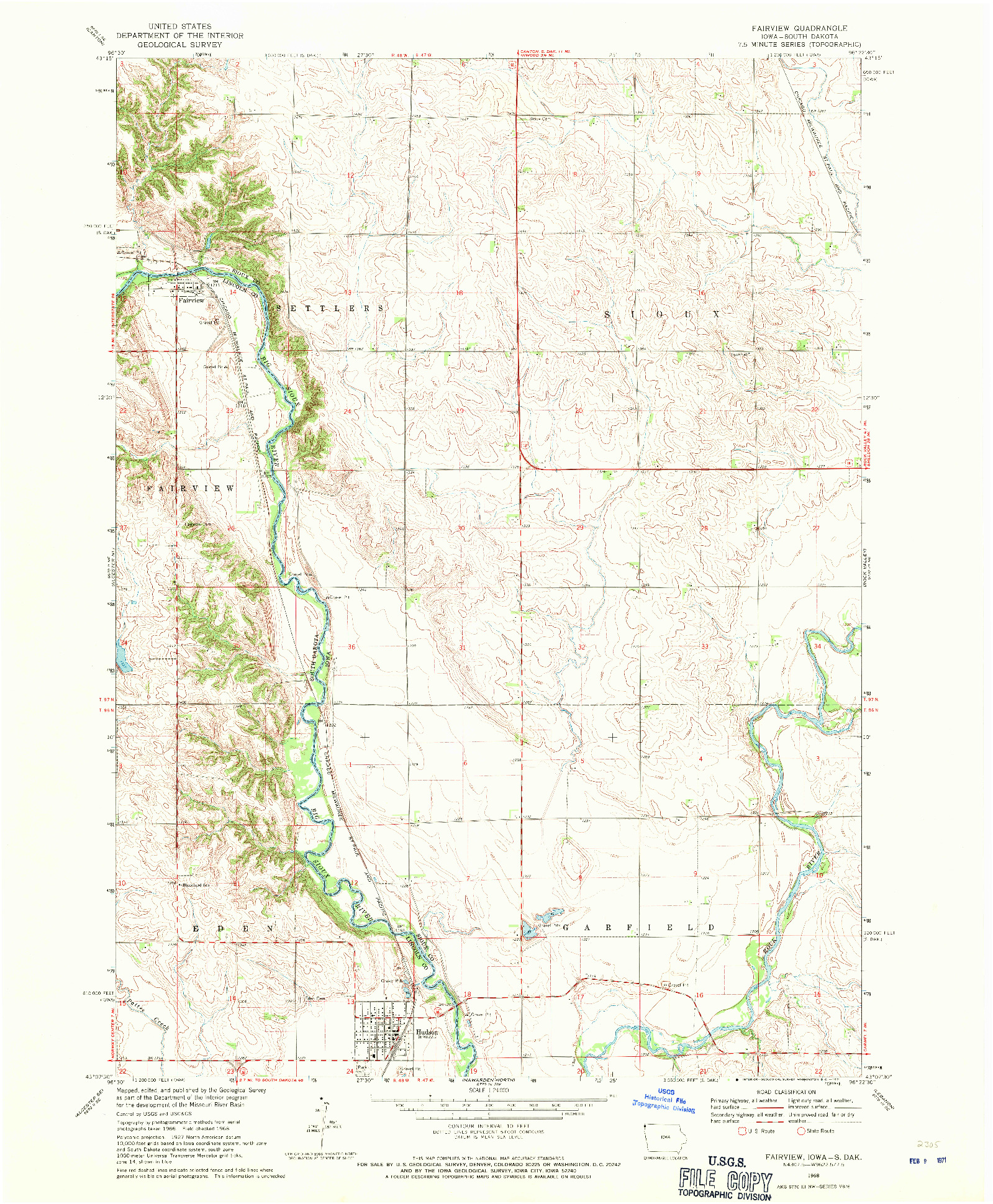 USGS 1:24000-SCALE QUADRANGLE FOR FAIRVIEW, IA 1968