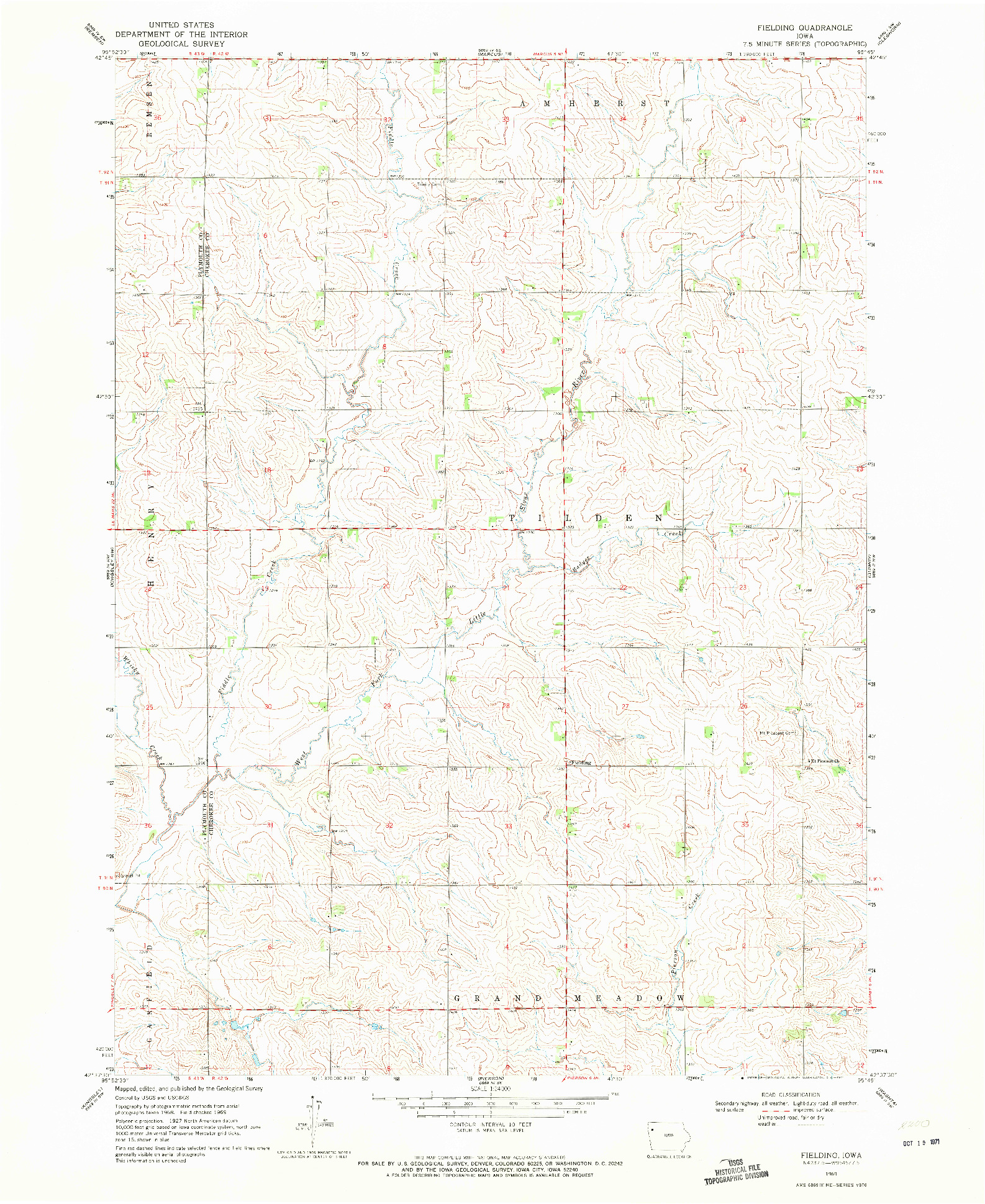 USGS 1:24000-SCALE QUADRANGLE FOR FIELDING, IA 1969