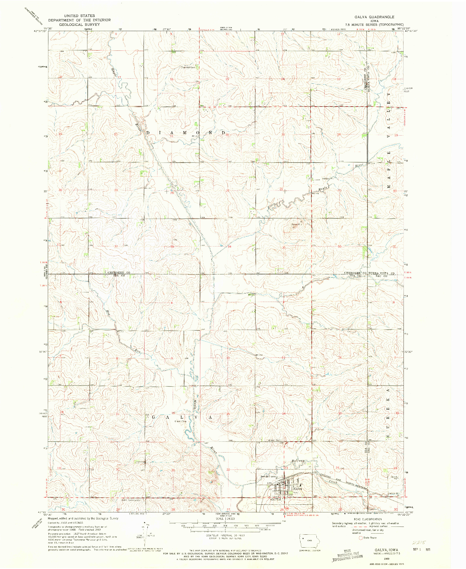 USGS 1:24000-SCALE QUADRANGLE FOR GALVA, IA 1969