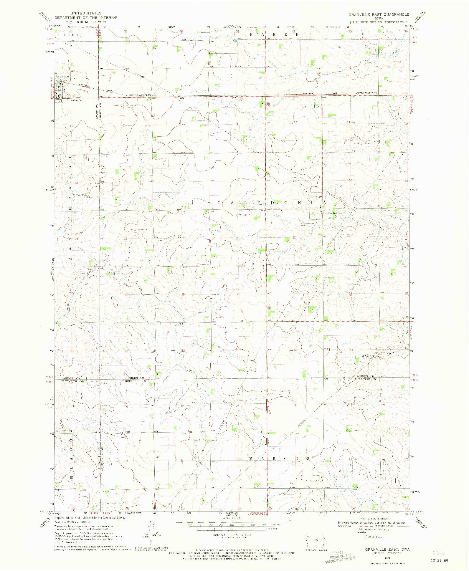 USGS 1:24000-SCALE QUADRANGLE FOR GRANVILLE EAST, IA 1969