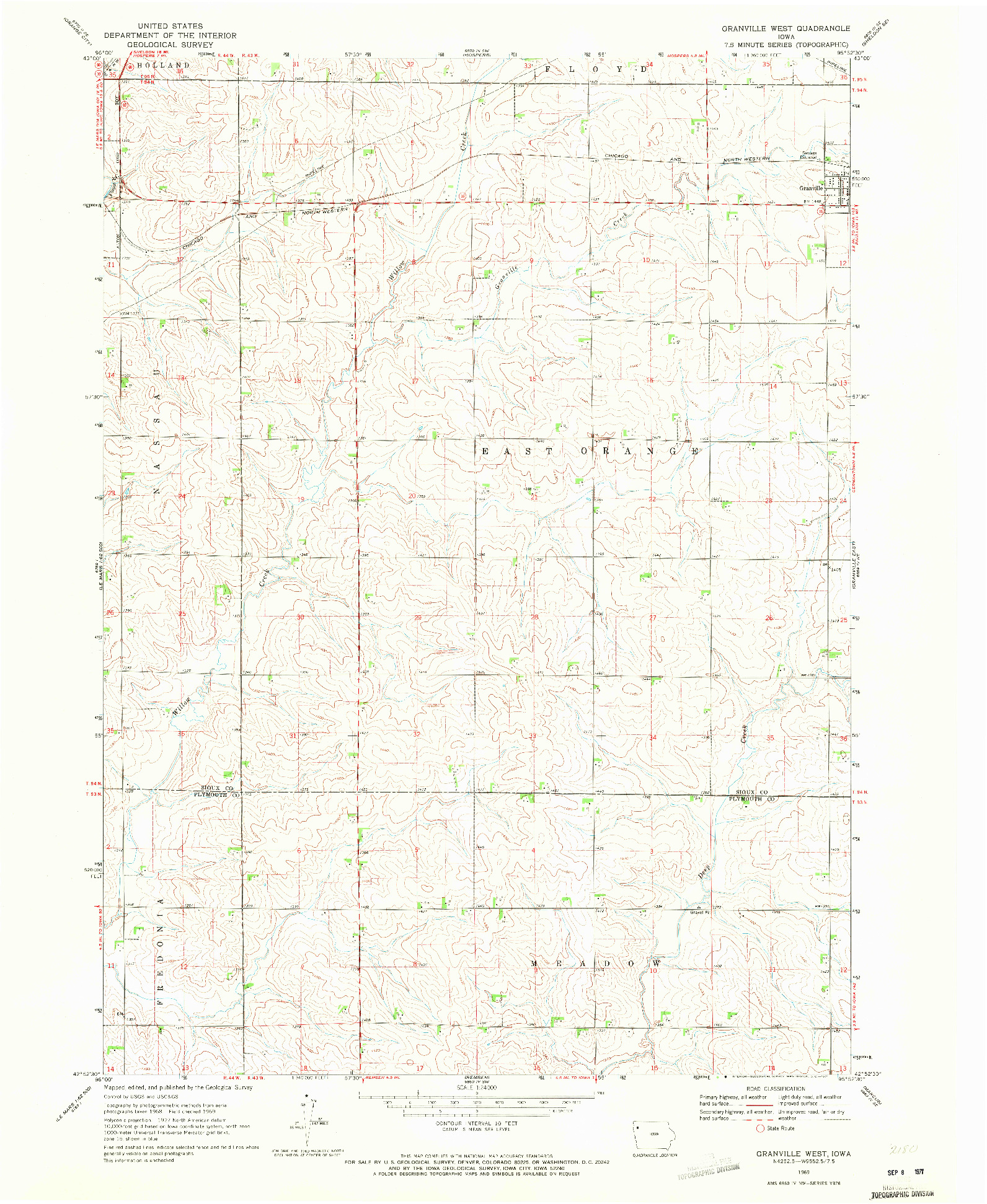 USGS 1:24000-SCALE QUADRANGLE FOR GRANVILLE WEST, IA 1969