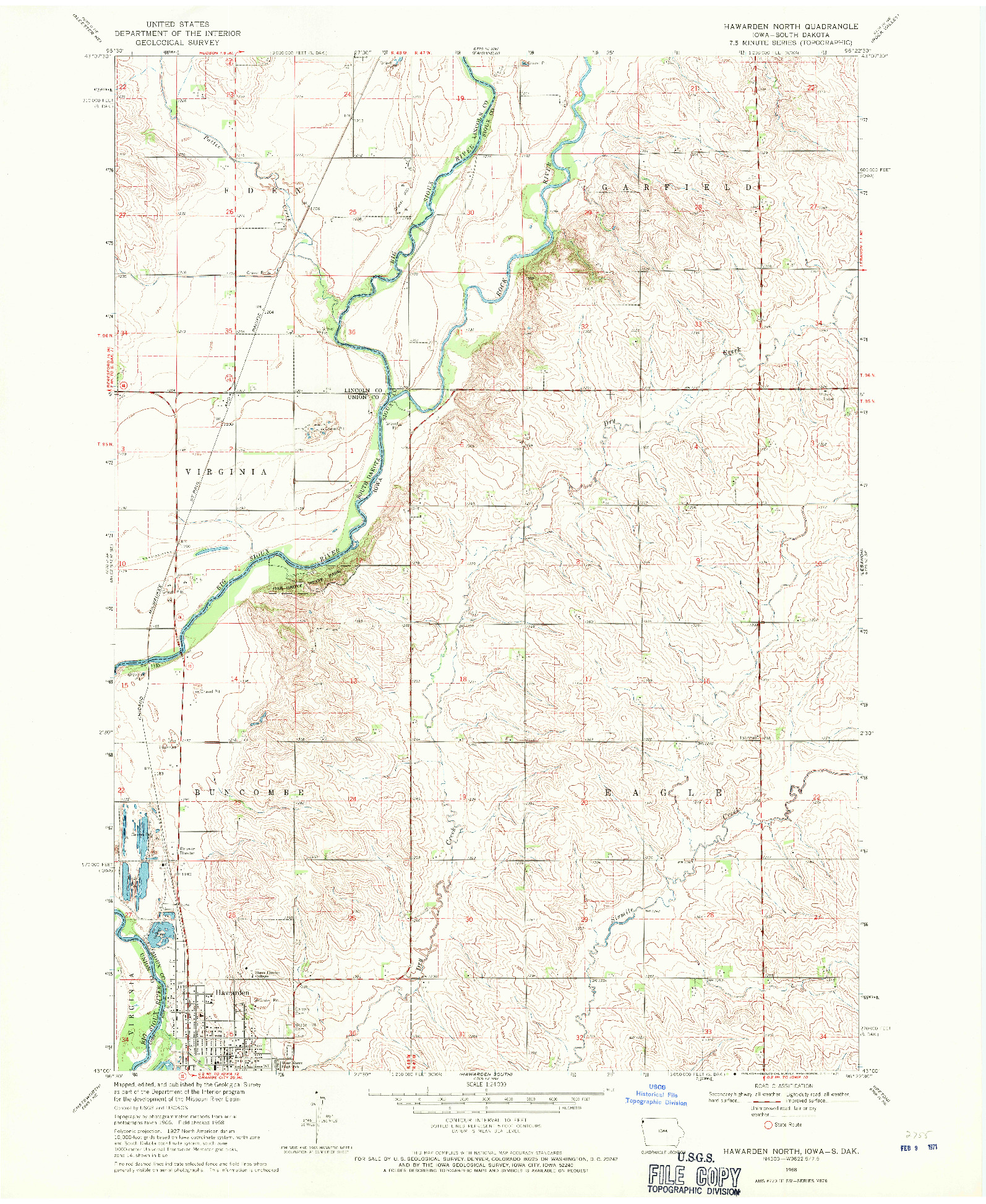 USGS 1:24000-SCALE QUADRANGLE FOR HAWARDEN NORTH, IA 1968