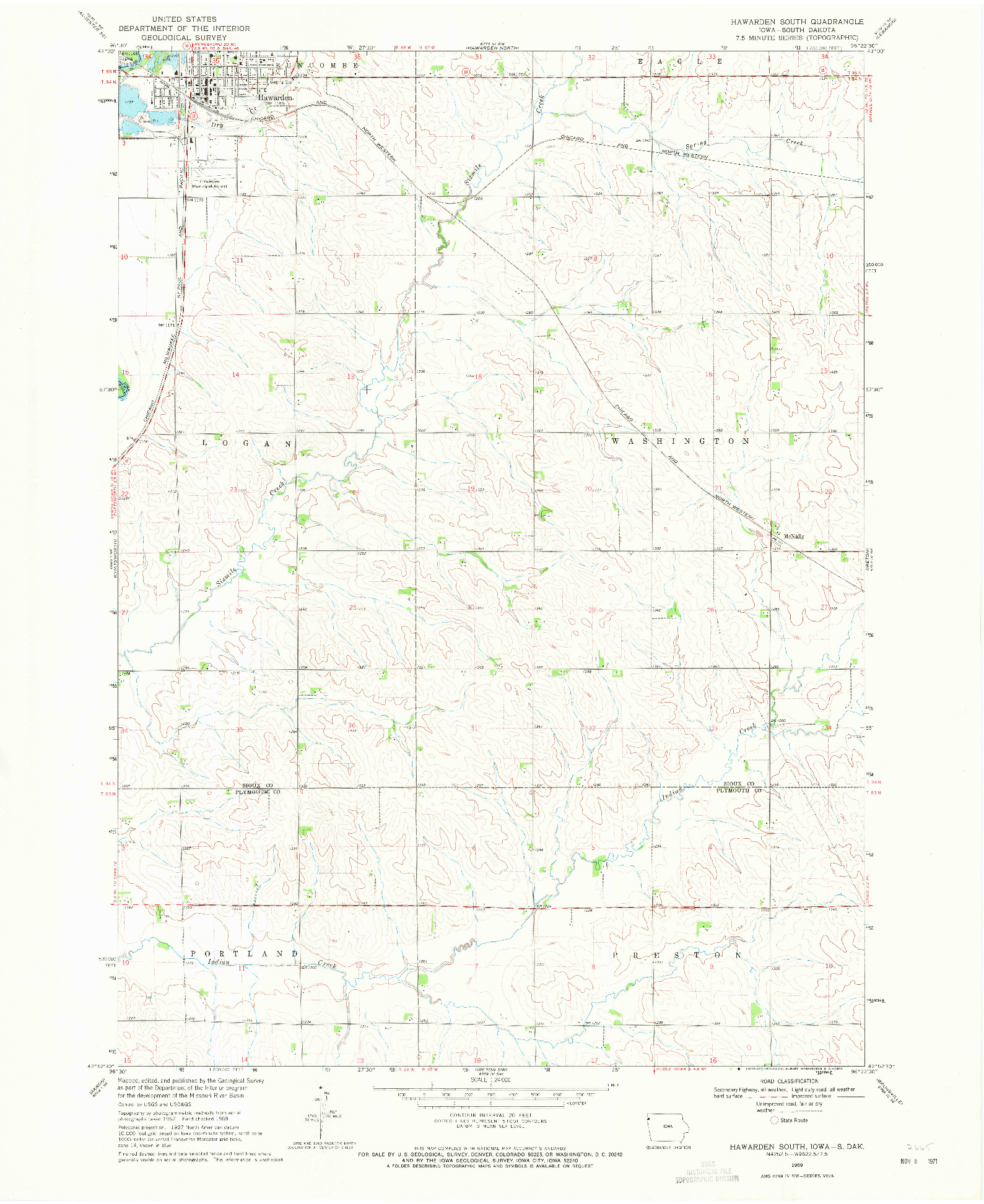 USGS 1:24000-SCALE QUADRANGLE FOR HAWARDEN SOUTH, IA 1969