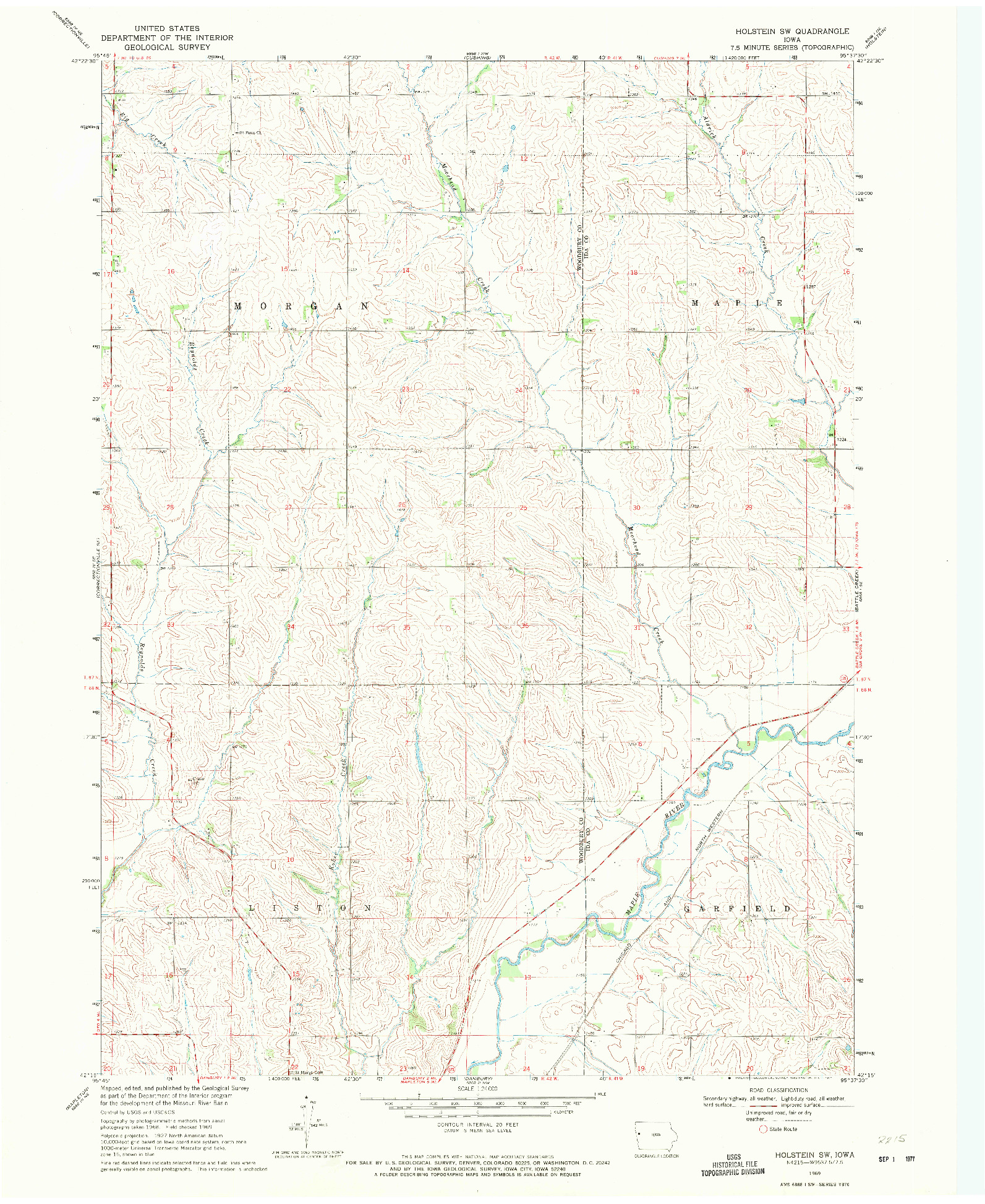 USGS 1:24000-SCALE QUADRANGLE FOR HOLSTEIN SW, IA 1969