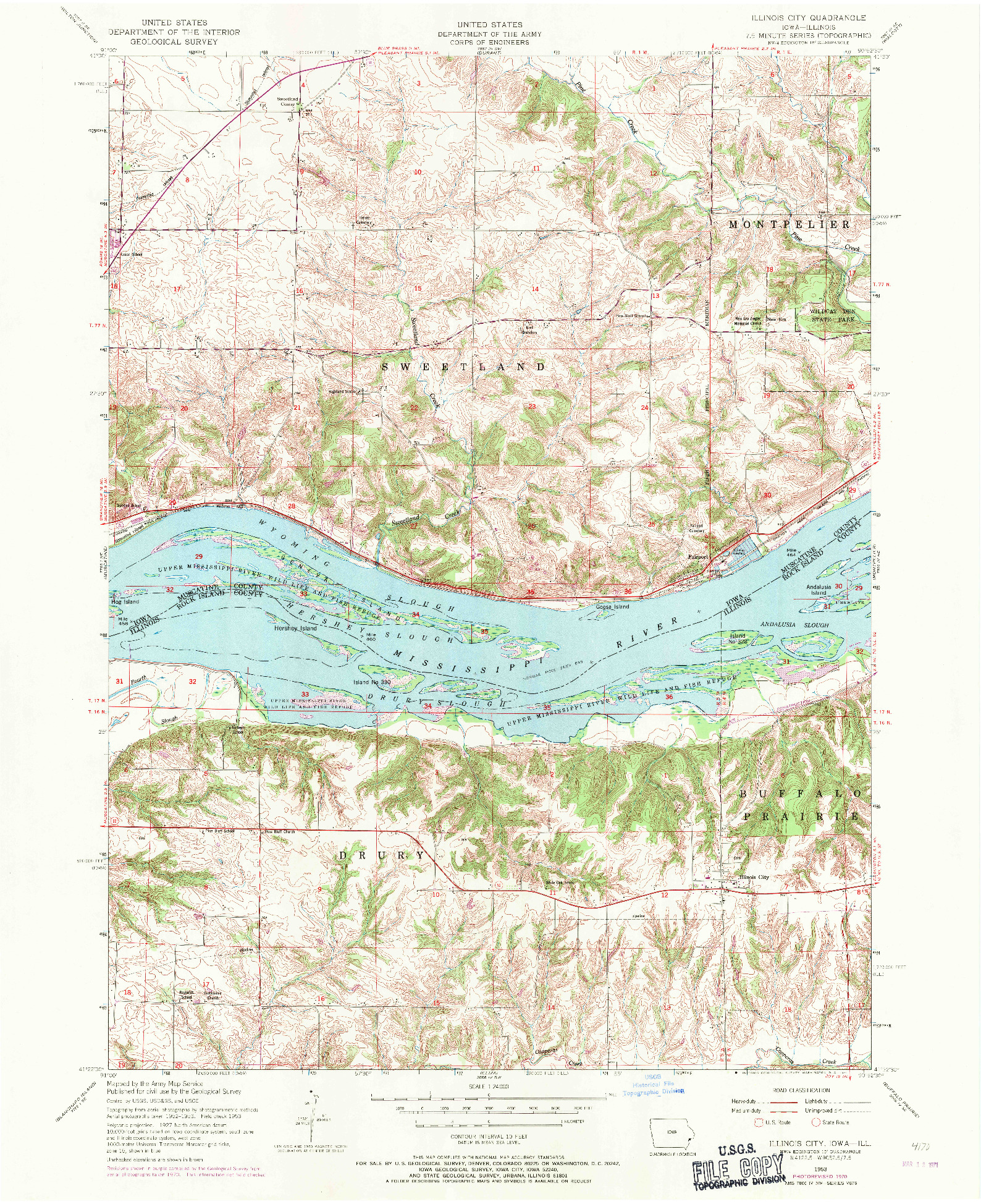 USGS 1:24000-SCALE QUADRANGLE FOR ILLINOIS CITY, IA 1953