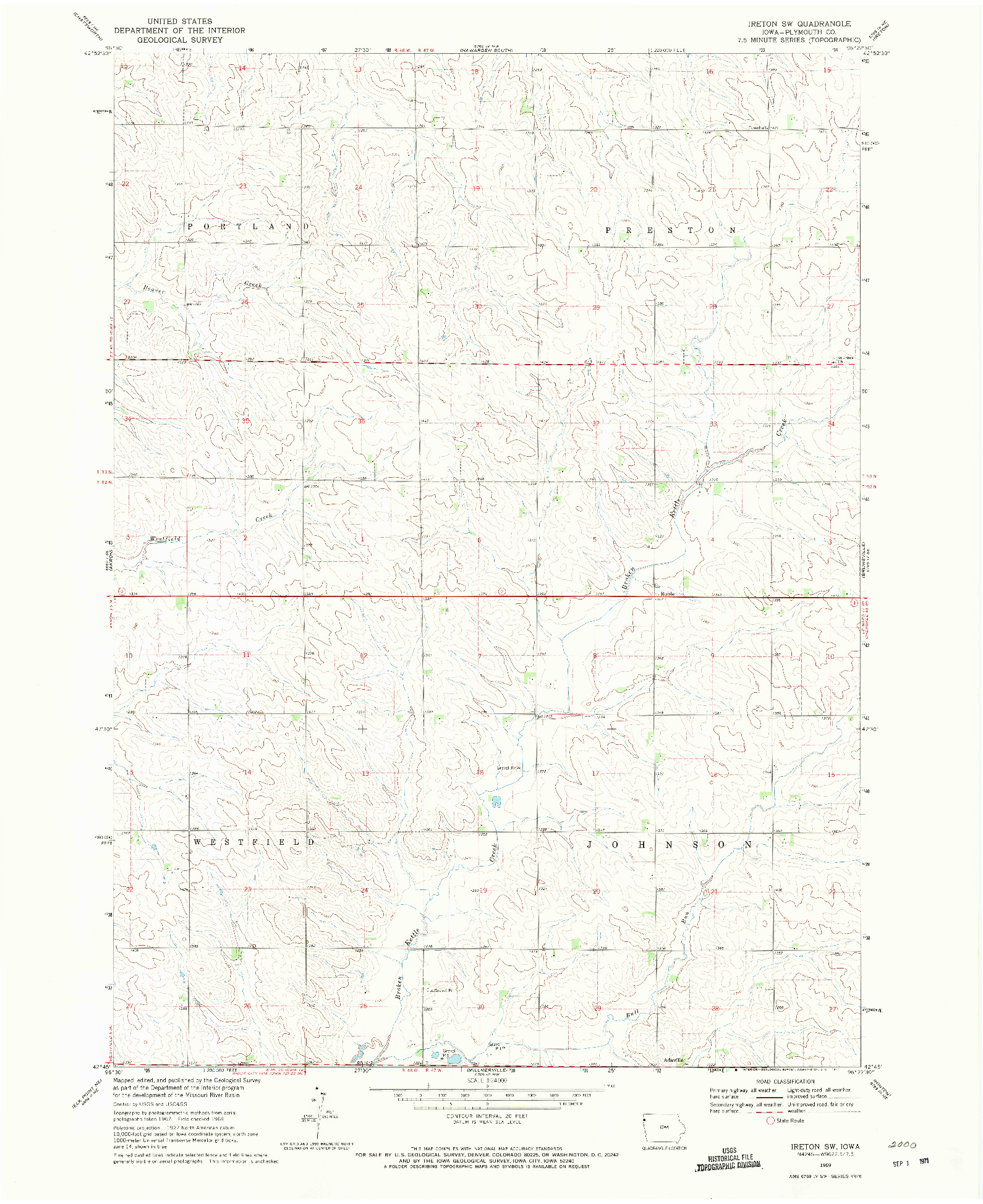 USGS 1:24000-SCALE QUADRANGLE FOR IRETON SW, IA 1969