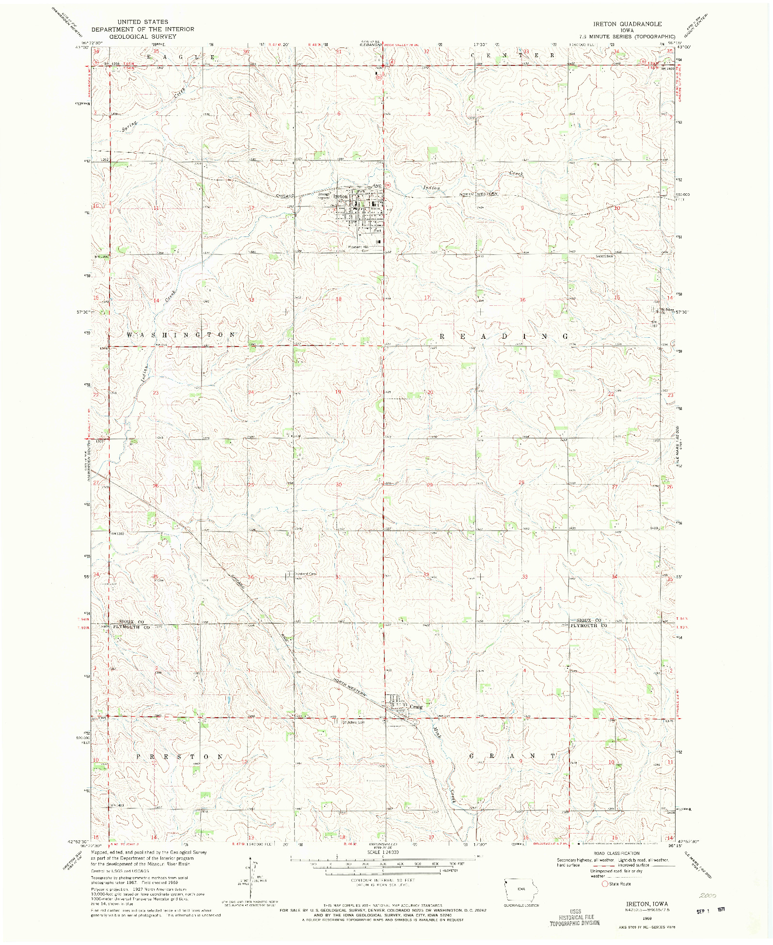 USGS 1:24000-SCALE QUADRANGLE FOR IRETON, IA 1969