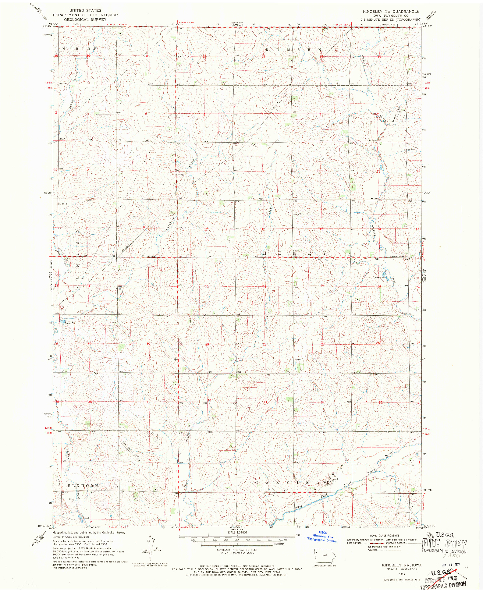 USGS 1:24000-SCALE QUADRANGLE FOR KINGSLEY NW, IA 1969