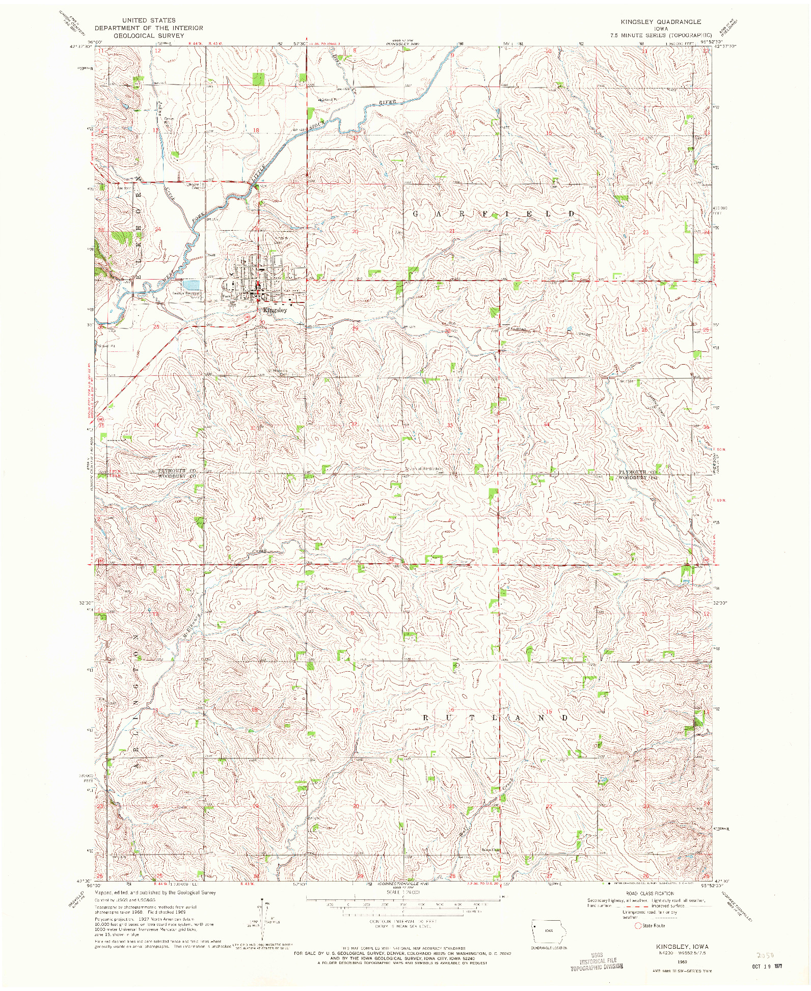 USGS 1:24000-SCALE QUADRANGLE FOR KINGSLEY, IA 1969