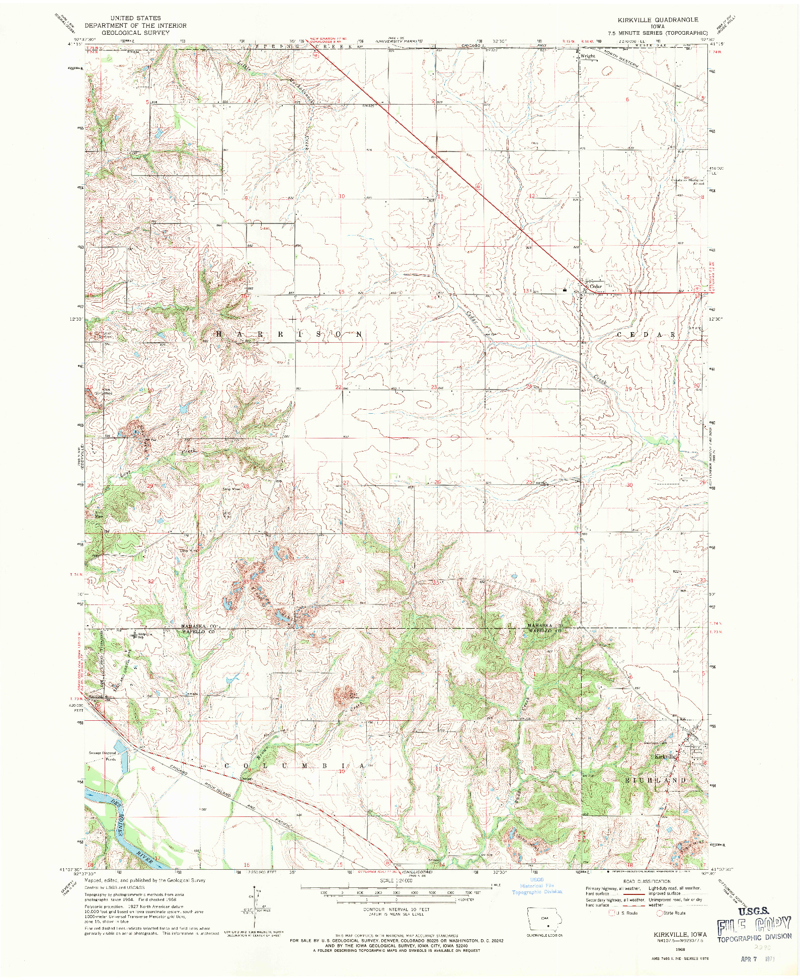 USGS 1:24000-SCALE QUADRANGLE FOR KIRKVILLE, IA 1968