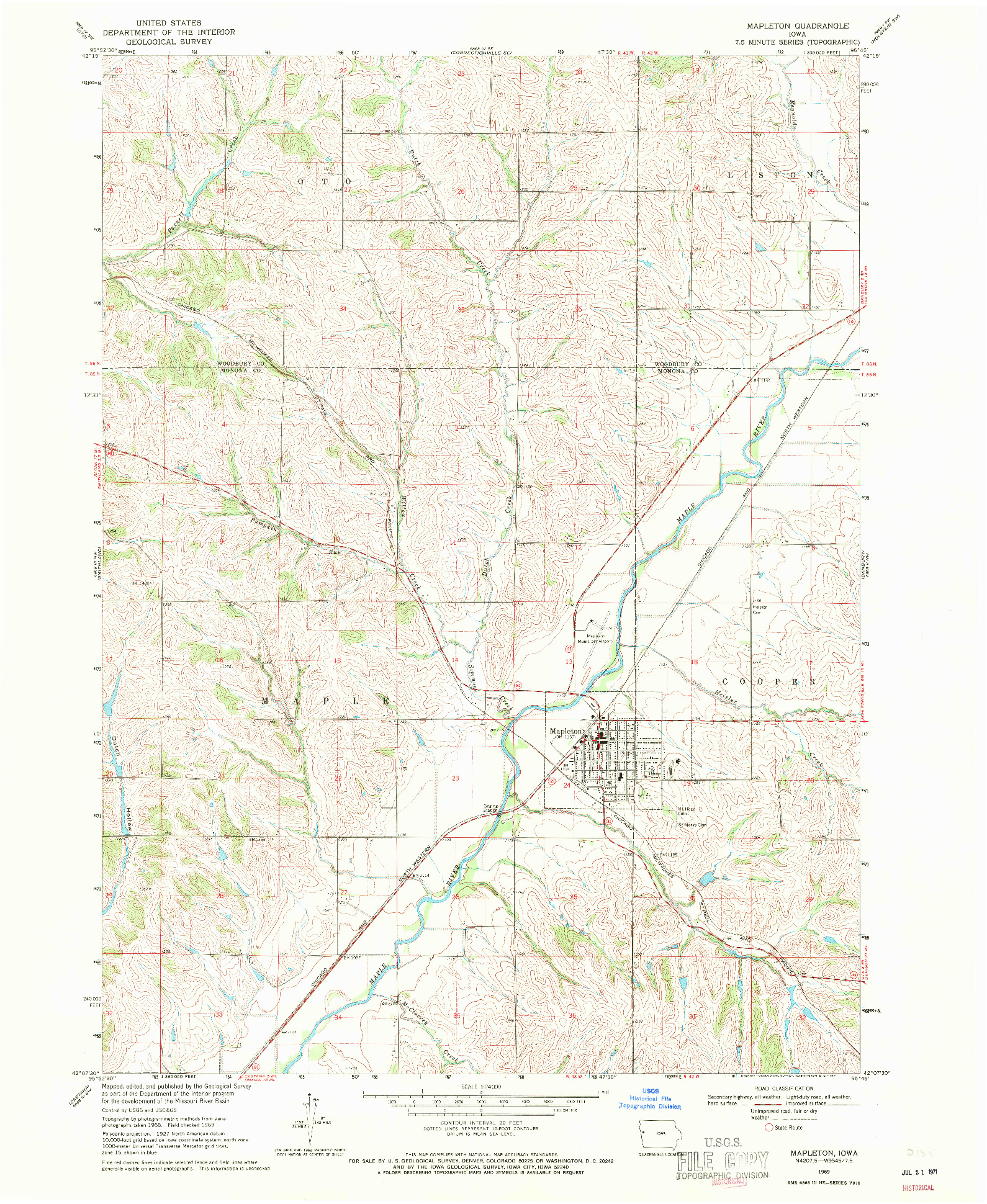 USGS 1:24000-SCALE QUADRANGLE FOR MAPLETON, IA 1969