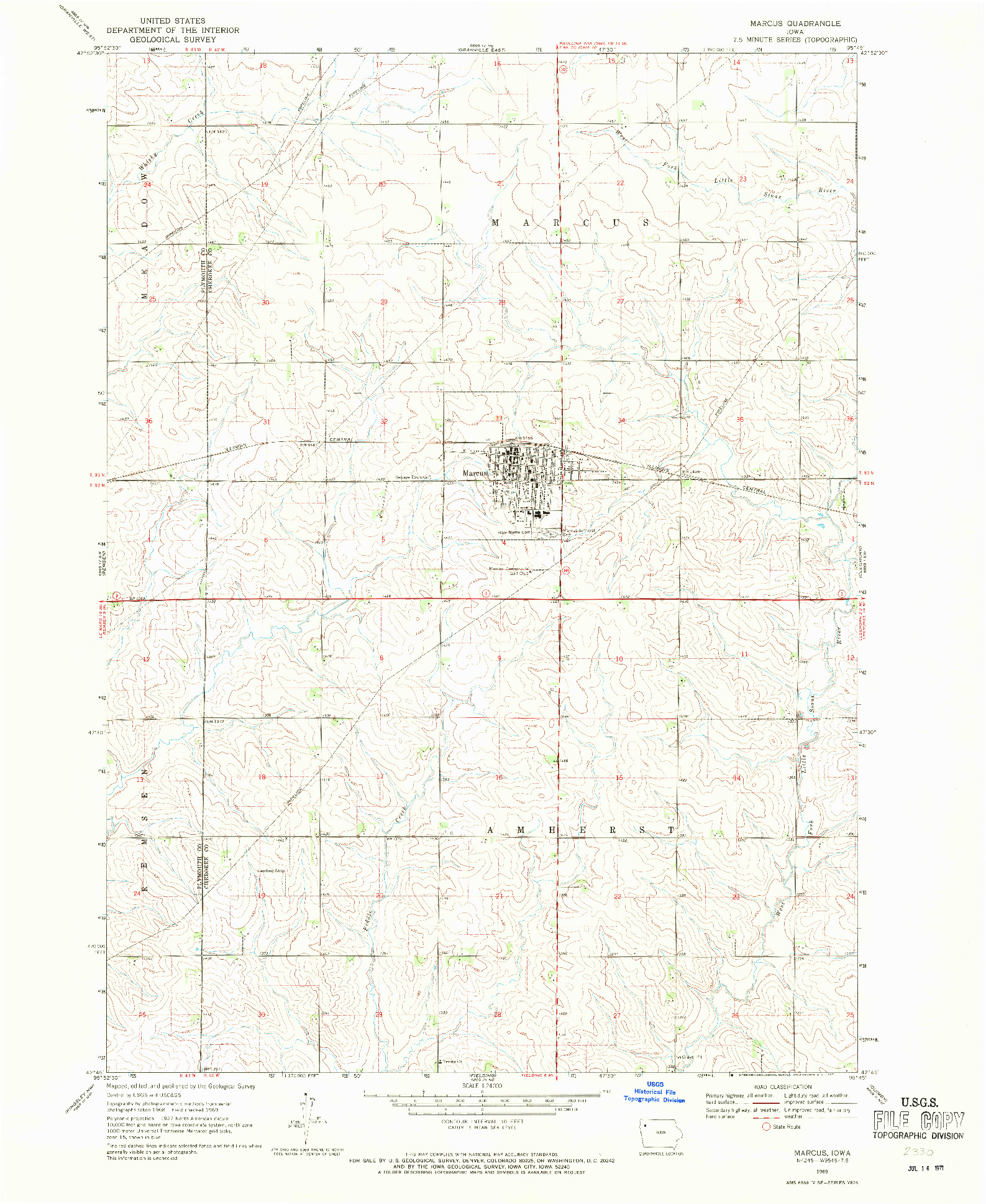 USGS 1:24000-SCALE QUADRANGLE FOR MARCUS, IA 1969