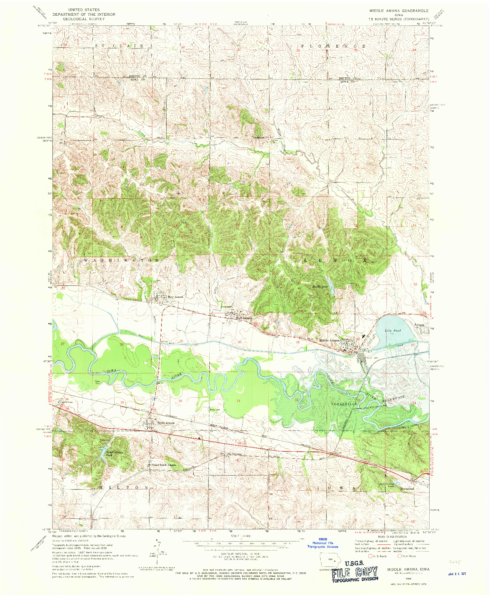 USGS 1:24000-SCALE QUADRANGLE FOR MIDDLE AMANA, IA 1968