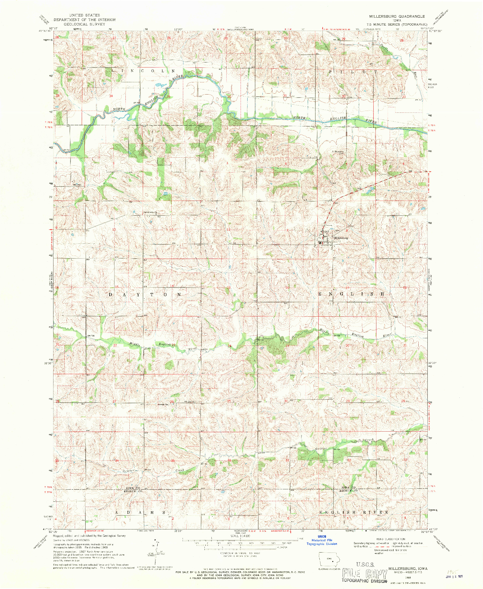 USGS 1:24000-SCALE QUADRANGLE FOR MILLERSBURG, IA 1968