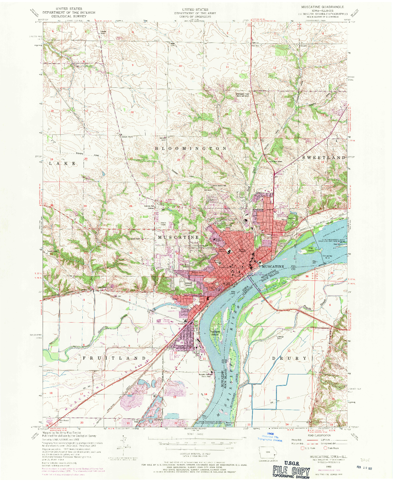 USGS 1:24000-SCALE QUADRANGLE FOR MUSCATINE, IA 1953