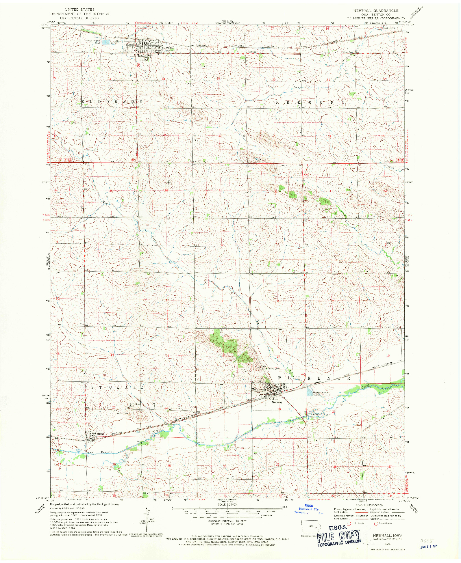 USGS 1:24000-SCALE QUADRANGLE FOR NEWHALL, IA 1968