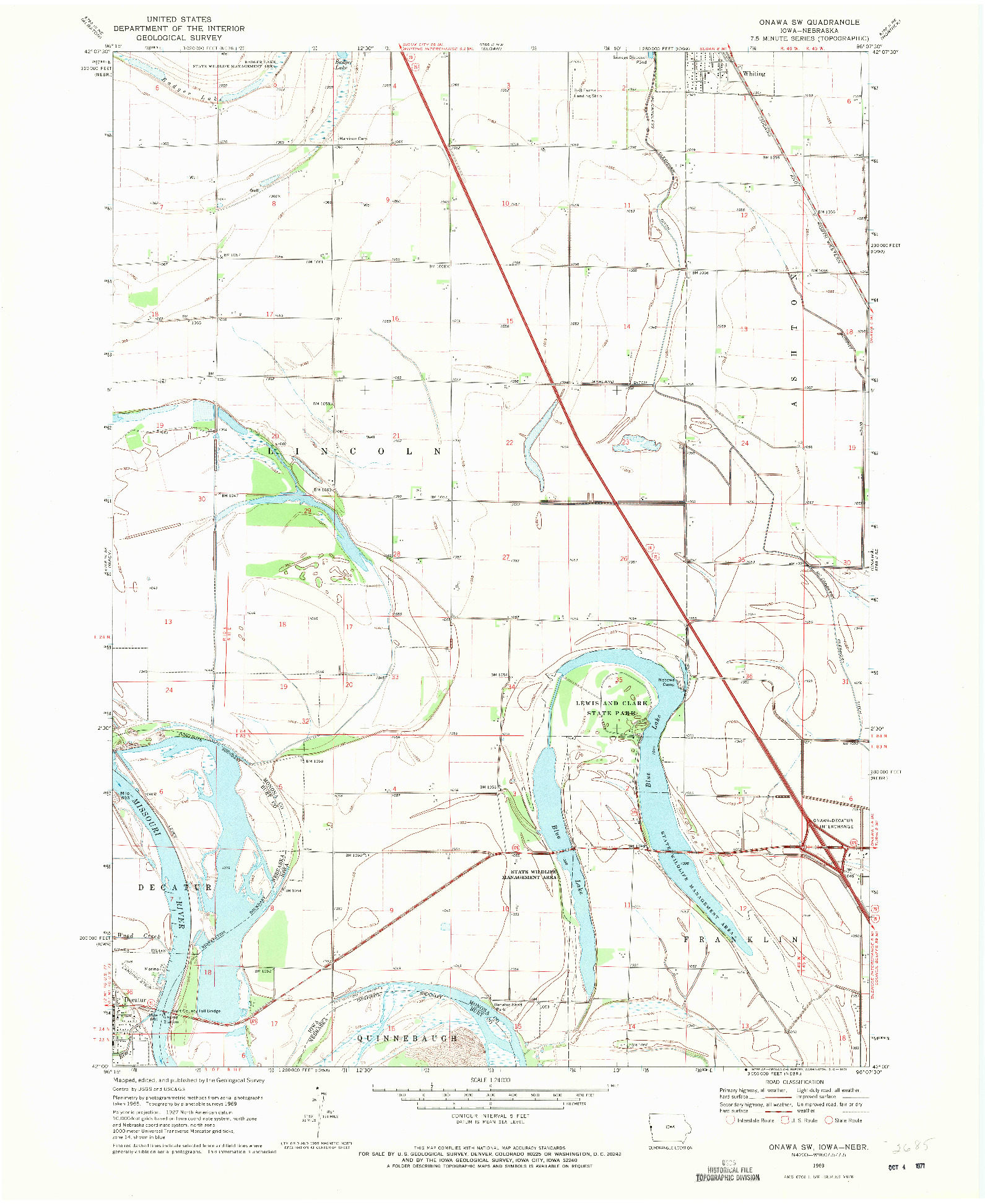 USGS 1:24000-SCALE QUADRANGLE FOR ONAWA SW, IA 1969
