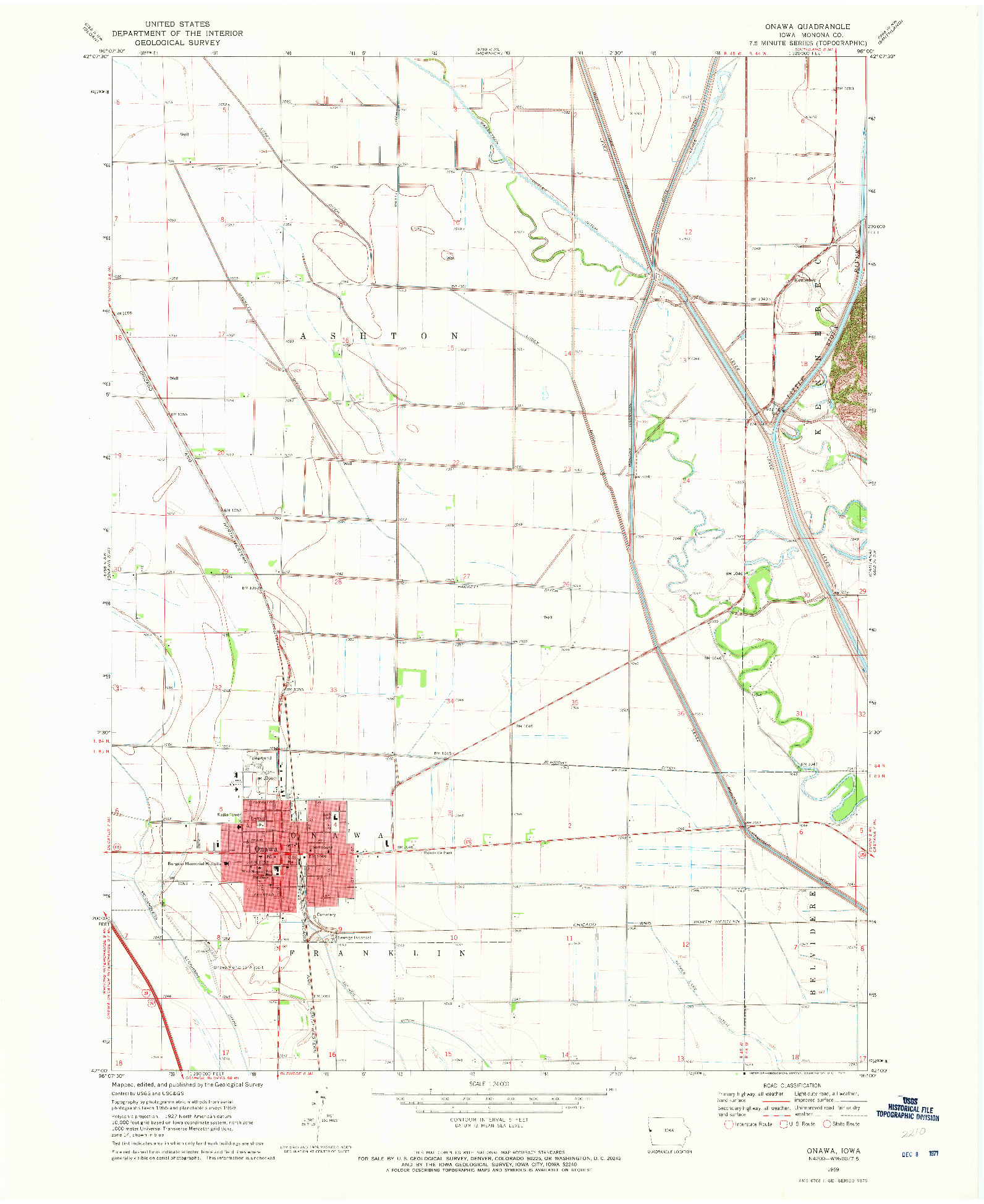 USGS 1:24000-SCALE QUADRANGLE FOR ONAWA, IA 1969