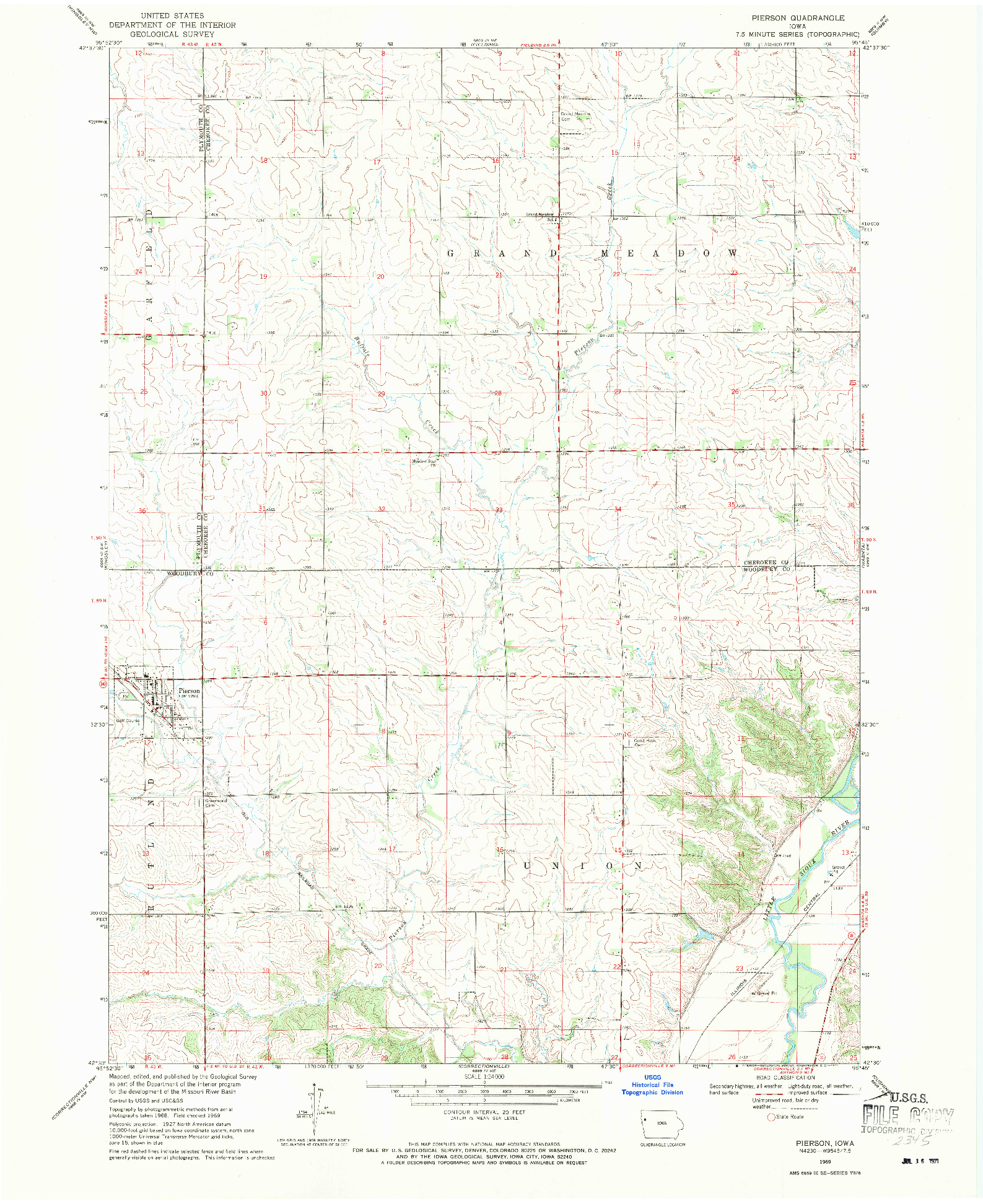USGS 1:24000-SCALE QUADRANGLE FOR PIERSON, IA 1969