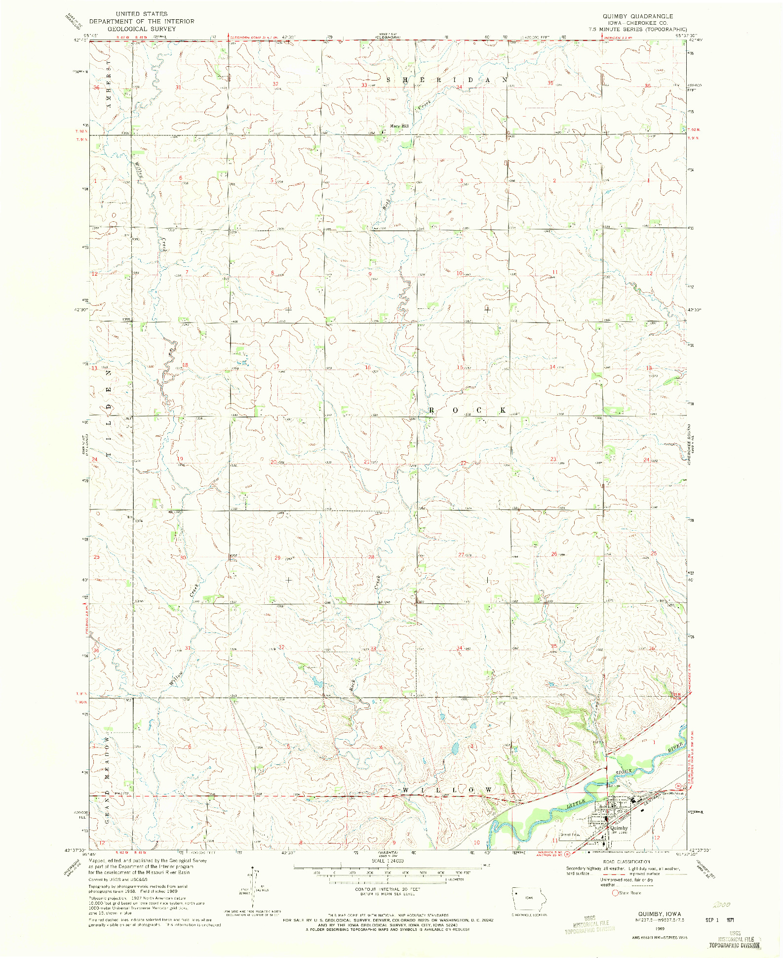 USGS 1:24000-SCALE QUADRANGLE FOR QUIMBY, IA 1969