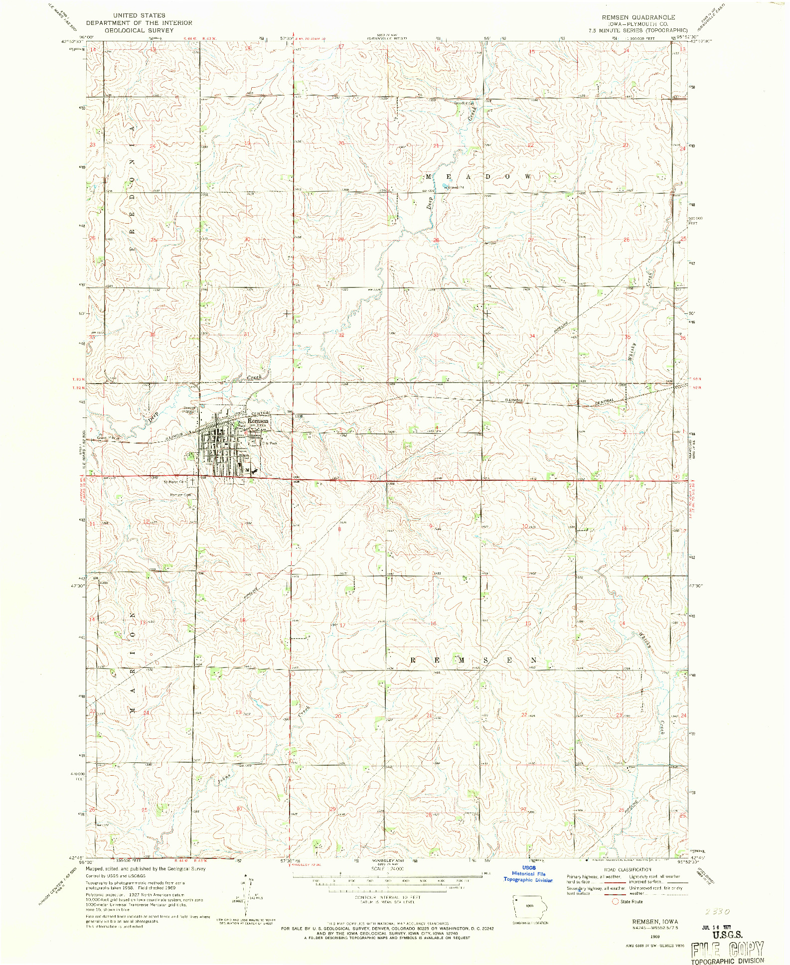 USGS 1:24000-SCALE QUADRANGLE FOR REMSEN, IA 1969