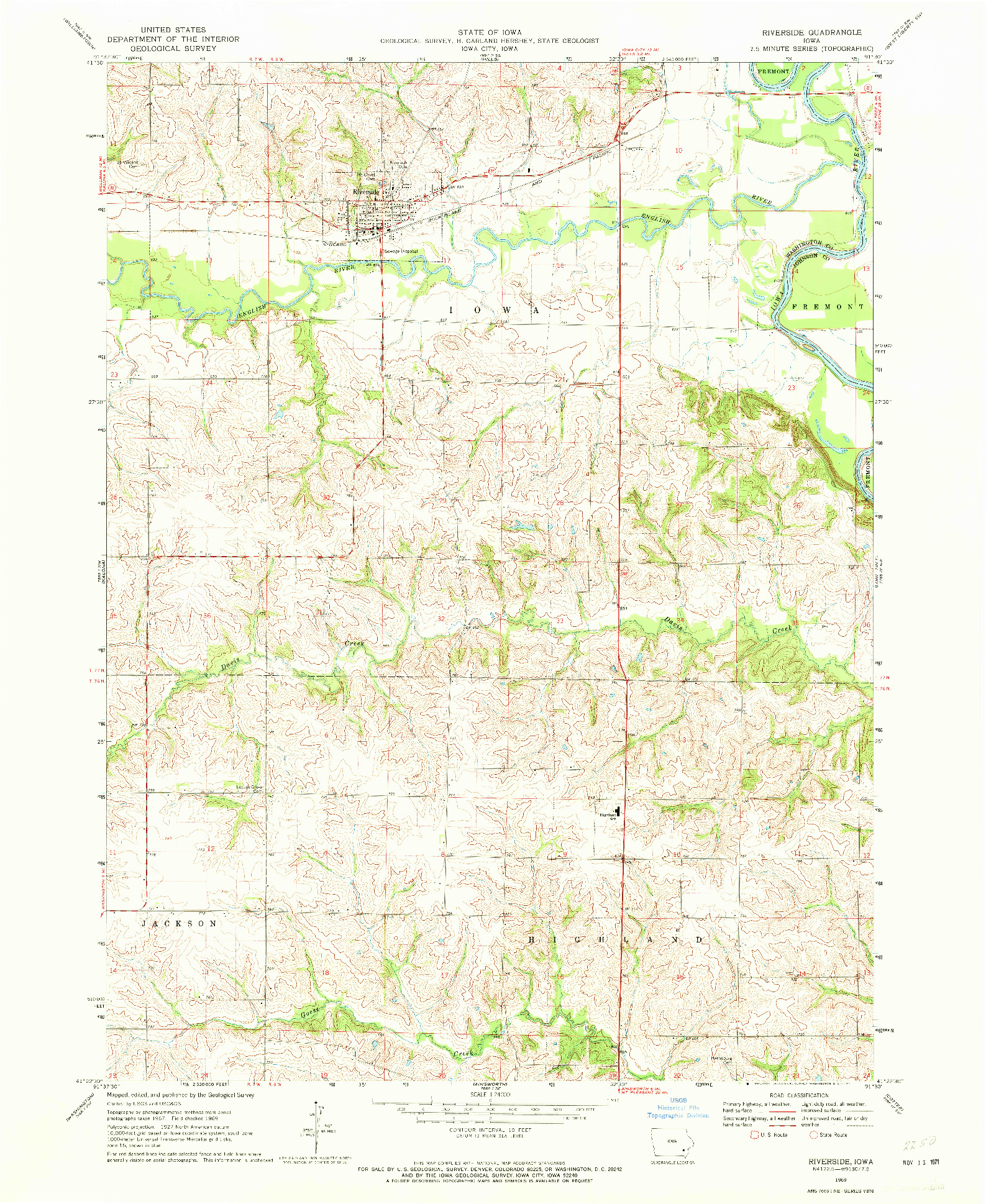 USGS 1:24000-SCALE QUADRANGLE FOR RIVERSIDE, IA 1969
