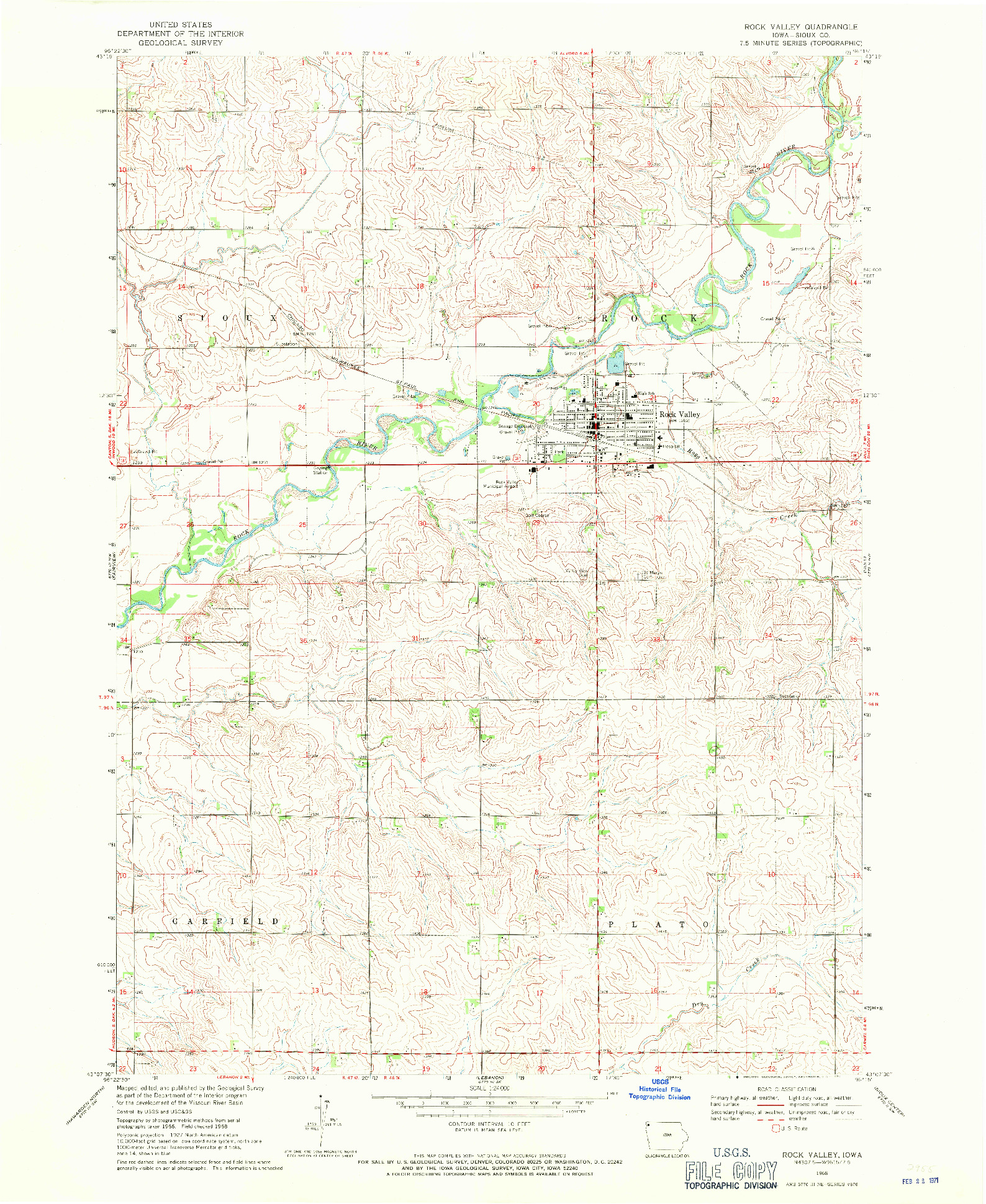 USGS 1:24000-SCALE QUADRANGLE FOR ROCK VALLEY, IA 1968