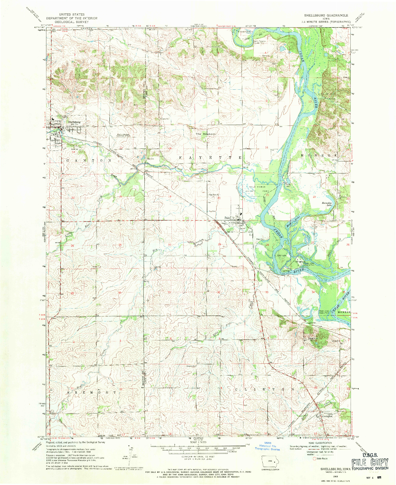 USGS 1:24000-SCALE QUADRANGLE FOR SHELLSBURG, IA 1968