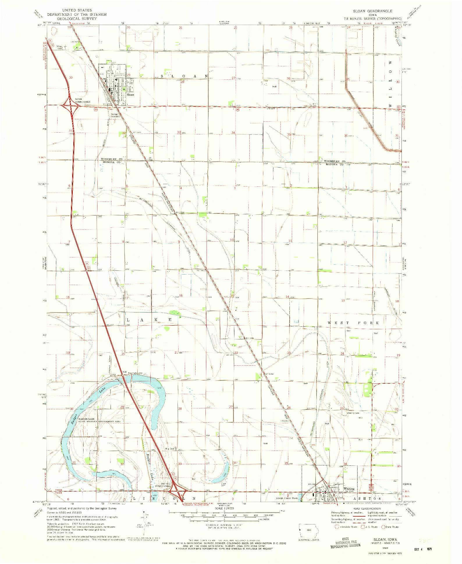 USGS 1:24000-SCALE QUADRANGLE FOR SLOAN, IA 1969