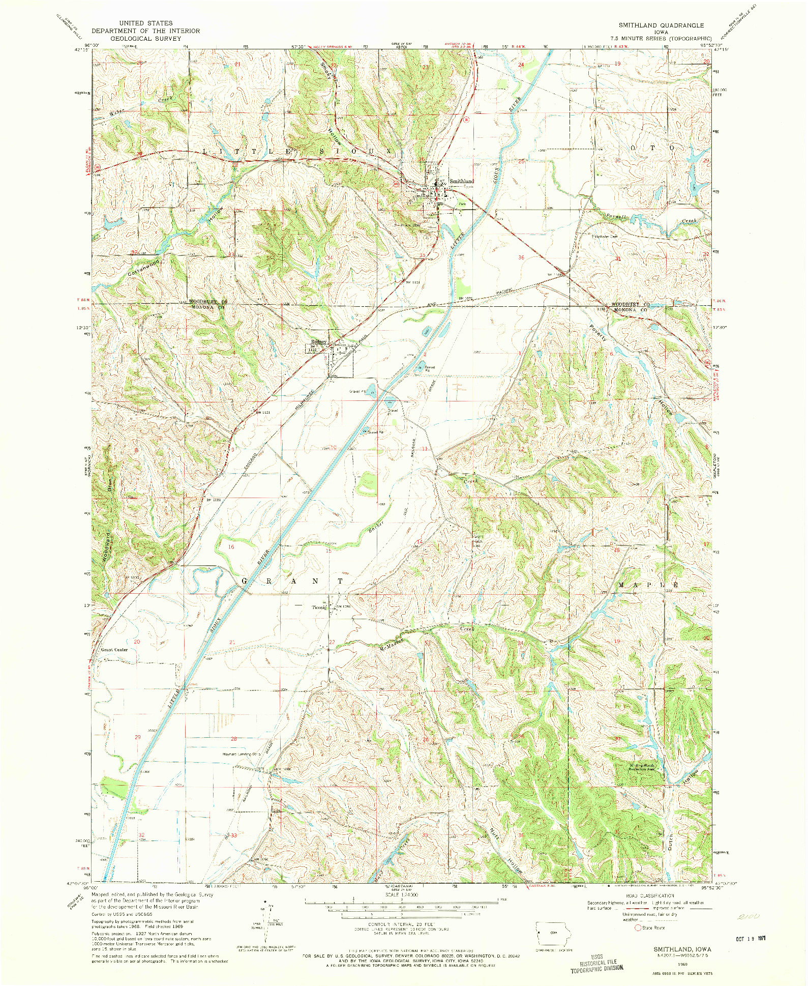 USGS 1:24000-SCALE QUADRANGLE FOR SMITHLAND, IA 1969