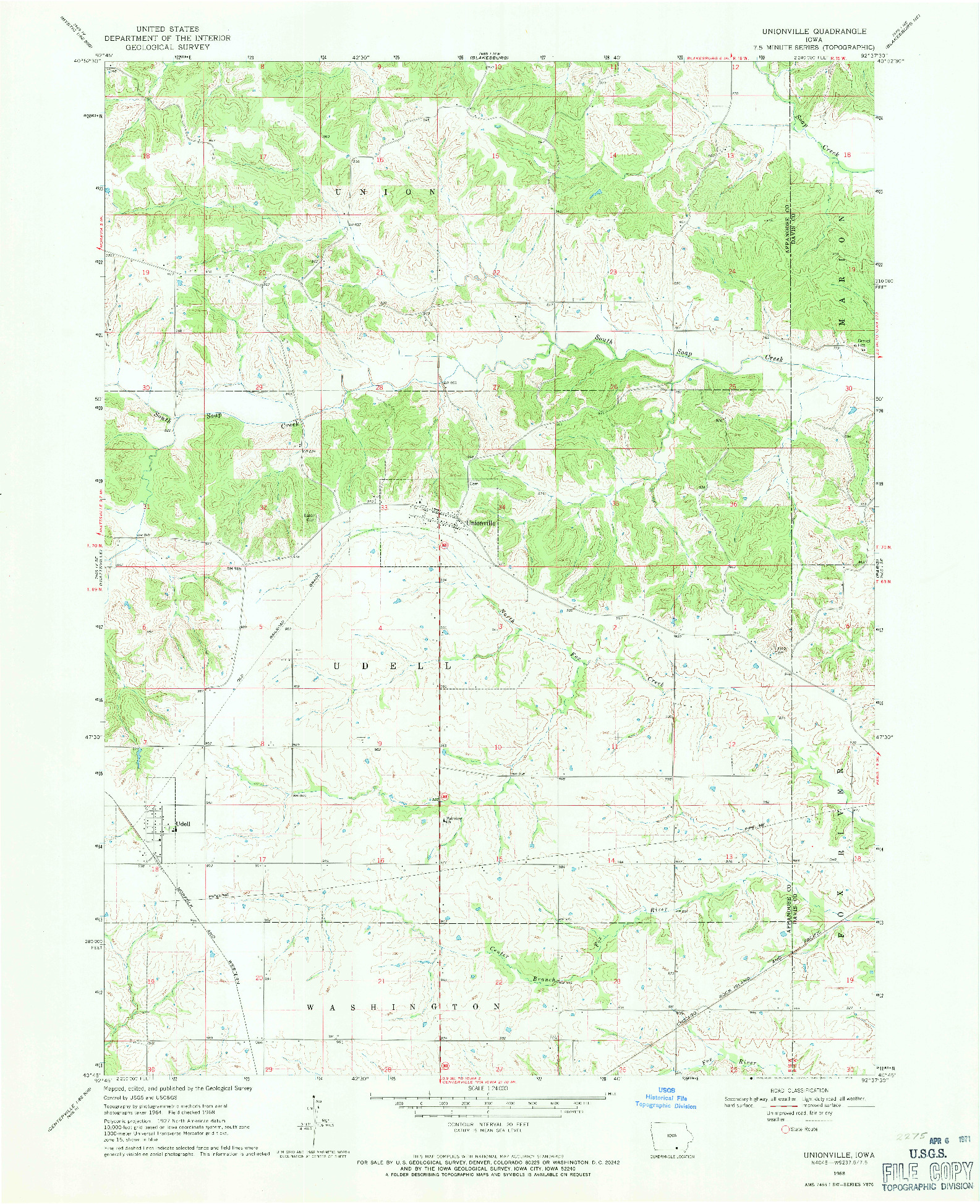 USGS 1:24000-SCALE QUADRANGLE FOR UNIONVILLE, IA 1968