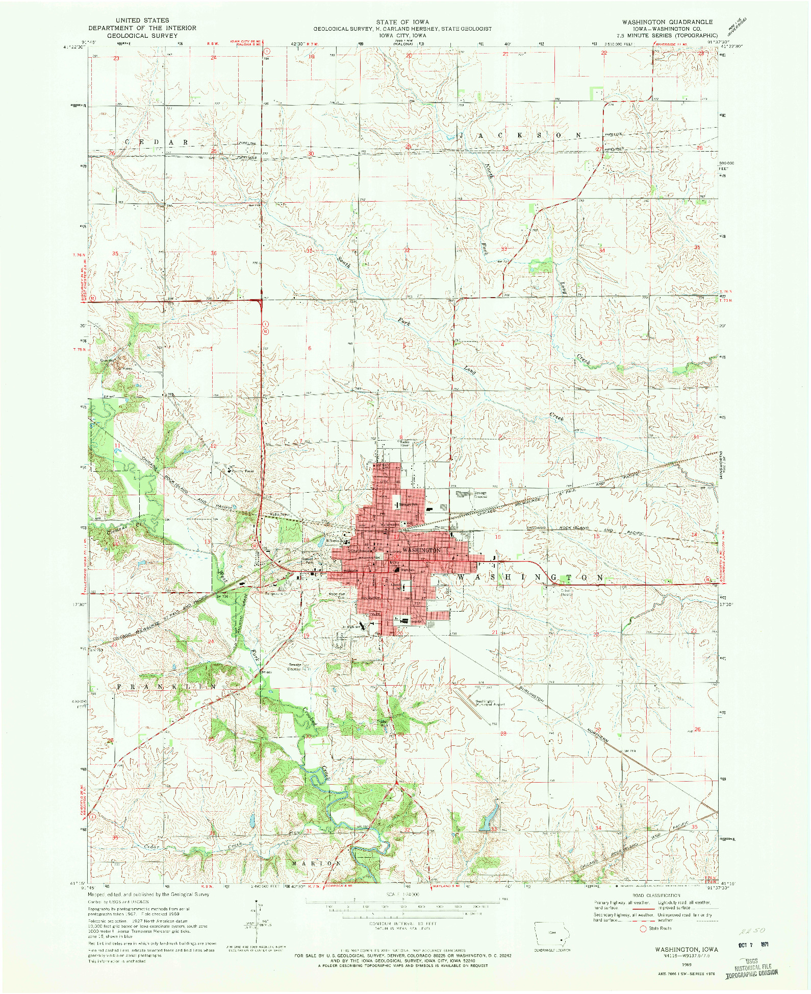 USGS 1:24000-SCALE QUADRANGLE FOR WASHINGTON, IA 1969