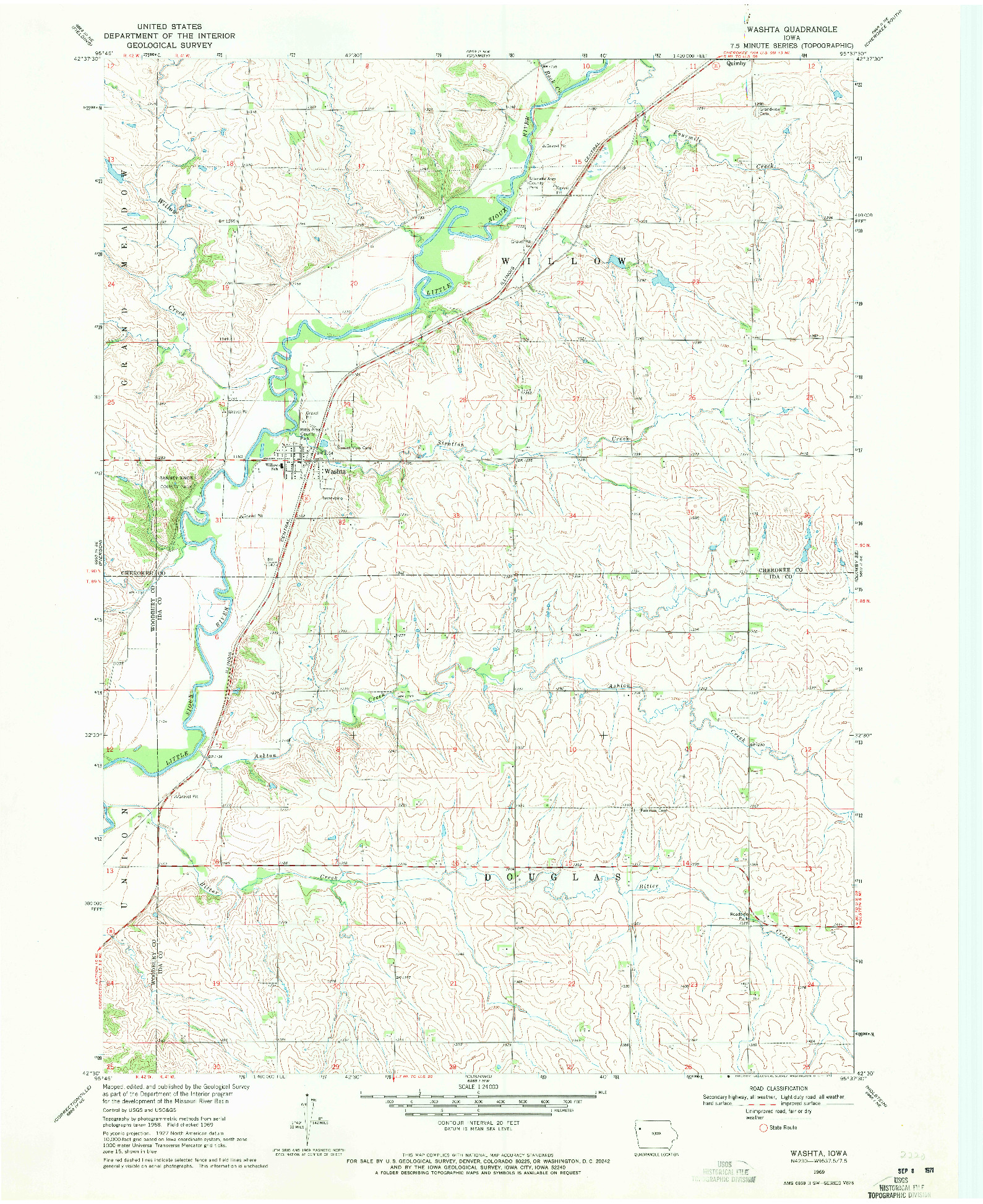 USGS 1:24000-SCALE QUADRANGLE FOR WASHTA, IA 1969